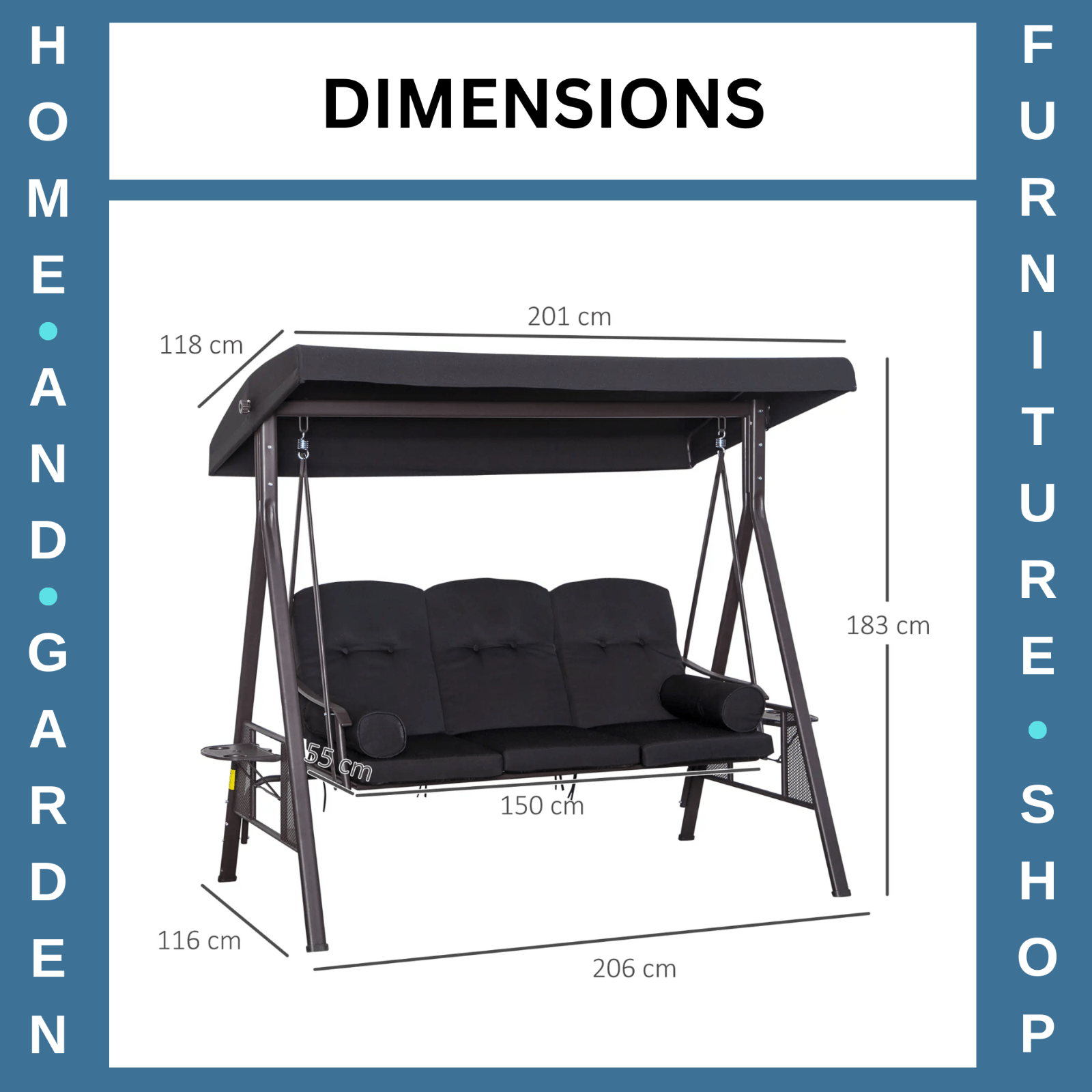 3 Seater Swing Hammock Chair Canopy and Cushions Garden Patio Bench Black - Home and Garden Furniture Shop - rustic - furniture