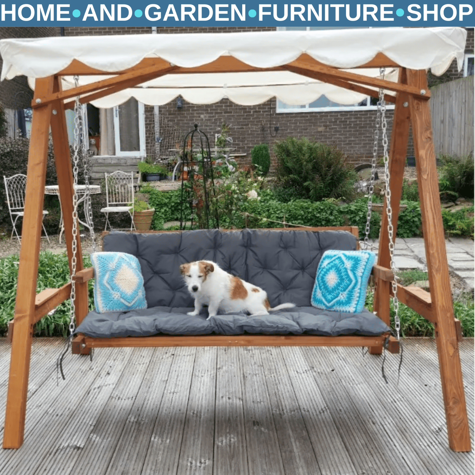 3 Seater Wooden Garden Swing Bench Outdoor Patio Chair w/ Backrest Canopy White - Home and Garden Furniture Shop - rustic - furniture