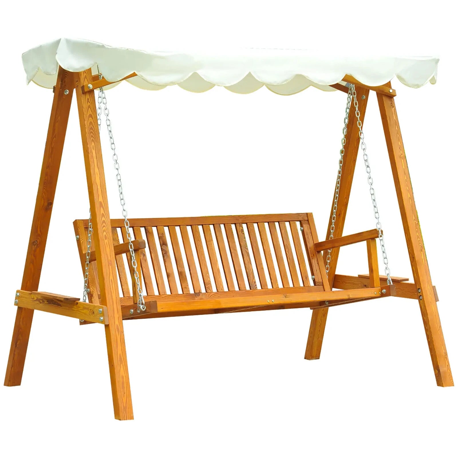 3 Seater Wooden Garden Swing Bench Outdoor Patio Chair w/ Backrest Canopy White - Home and Garden Furniture Shop - rustic - furniture
