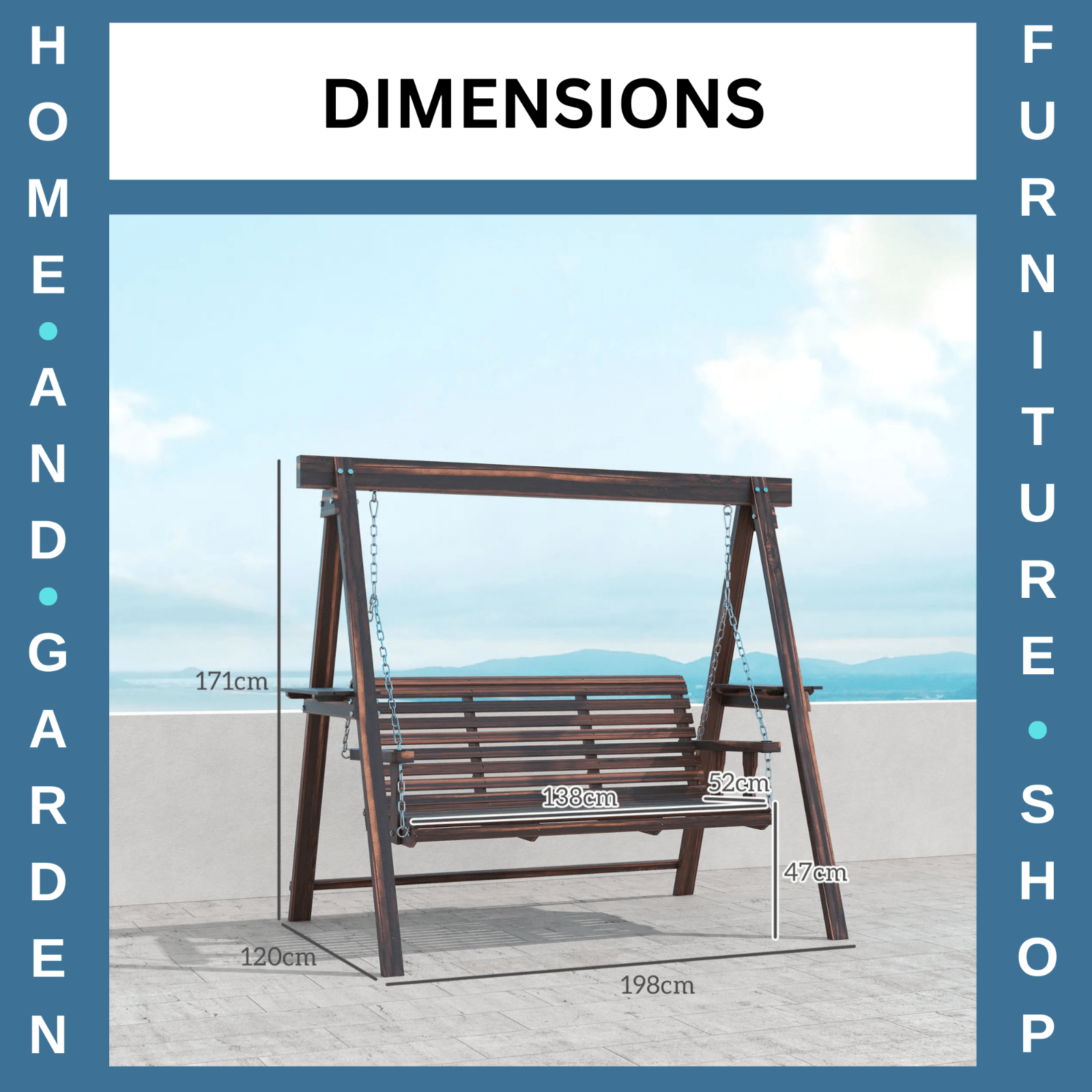 3 Seater Wooden Garden Swing Chair Bench w/ Side Tables & Chains for Patio Porch - Home and Garden Furniture Shop - #rustic - furniture#