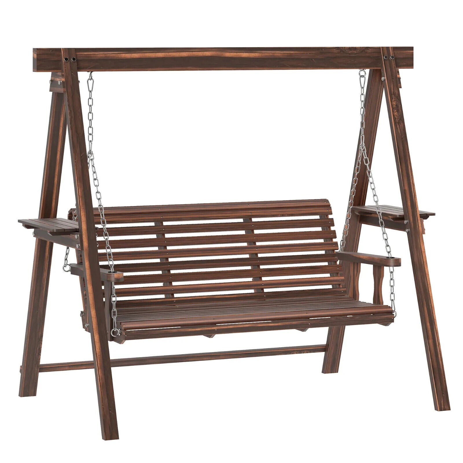 3 Seater Wooden Garden Swing Chair Bench w/ Side Tables & Chains for Patio Porch - Home and Garden Furniture Shop - #rustic - furniture#
