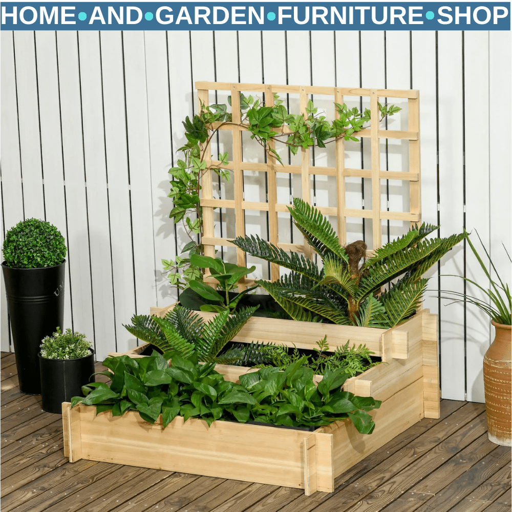 3 Tier Garden Planters w/ Trellis Wood Raised Beds for Vine Climbing 95x95x110cm - Home and Garden Furniture Shop - rustic - furniture