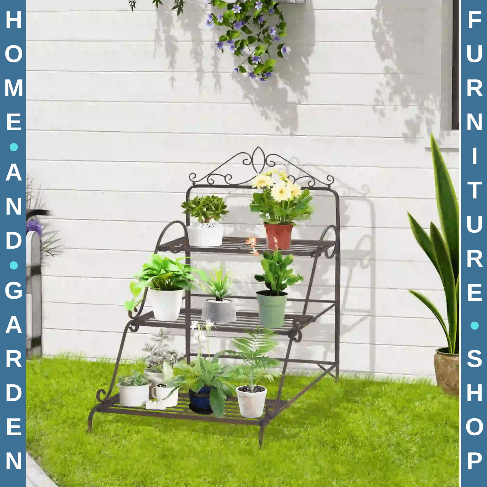 3 Tier Metal Plant Stand Flower Pot Holder Display Shelf For Indoor Outdoor - Home and Garden Furniture Shop - rustic - furniture