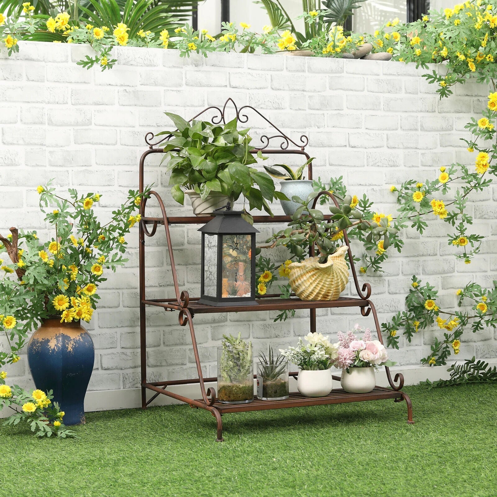 3 Tier Metal Plant Stand Flower Pot Holder Display Shelf For Indoor Outdoor - Home and Garden Furniture Shop - #rustic - furniture#