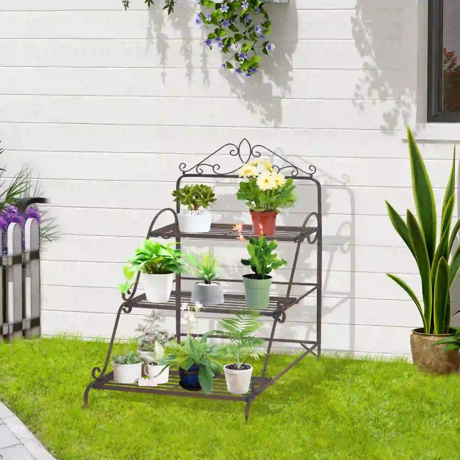 3 Tier Metal Plant Stand Flower Pot Holder Display Shelf For Indoor Outdoor - Home and Garden Furniture Shop - #rustic - furniture#