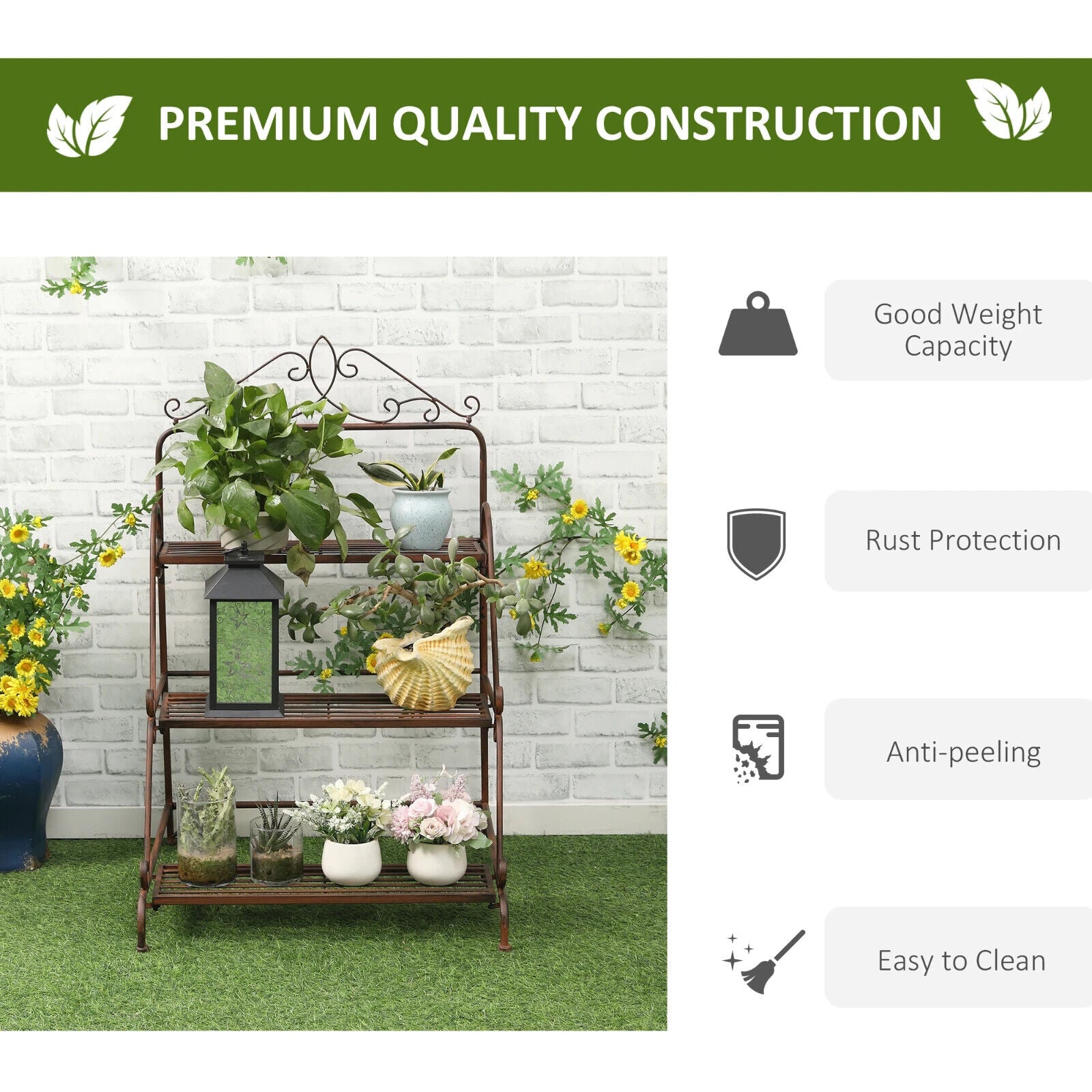 3 Tier Metal Plant Stand Flower Pot Holder Display Shelf For Indoor Outdoor - Home and Garden Furniture Shop - #rustic - furniture#