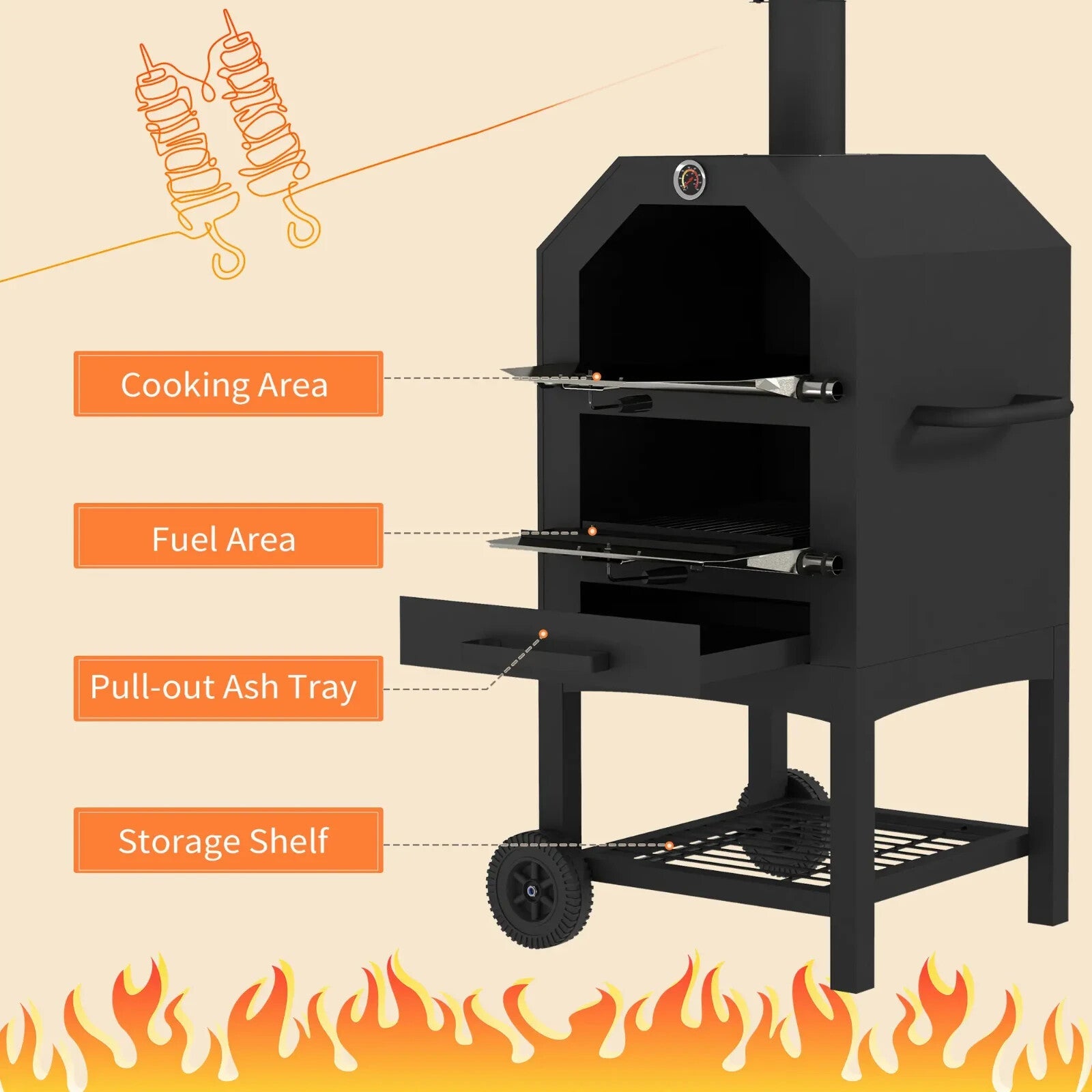 3 Tier Outdoor Pizza Oven w/ Charcoal BBQ Grill Steel Garden Cooking Smoker Unit - Home and Garden Furniture Shop - rustic - furniture