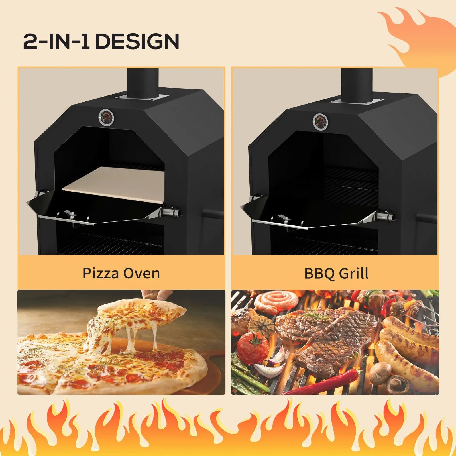 3 Tier Outdoor Pizza Oven w/ Charcoal BBQ Grill Steel Garden Cooking Smoker Unit - Home and Garden Furniture Shop - rustic - furniture