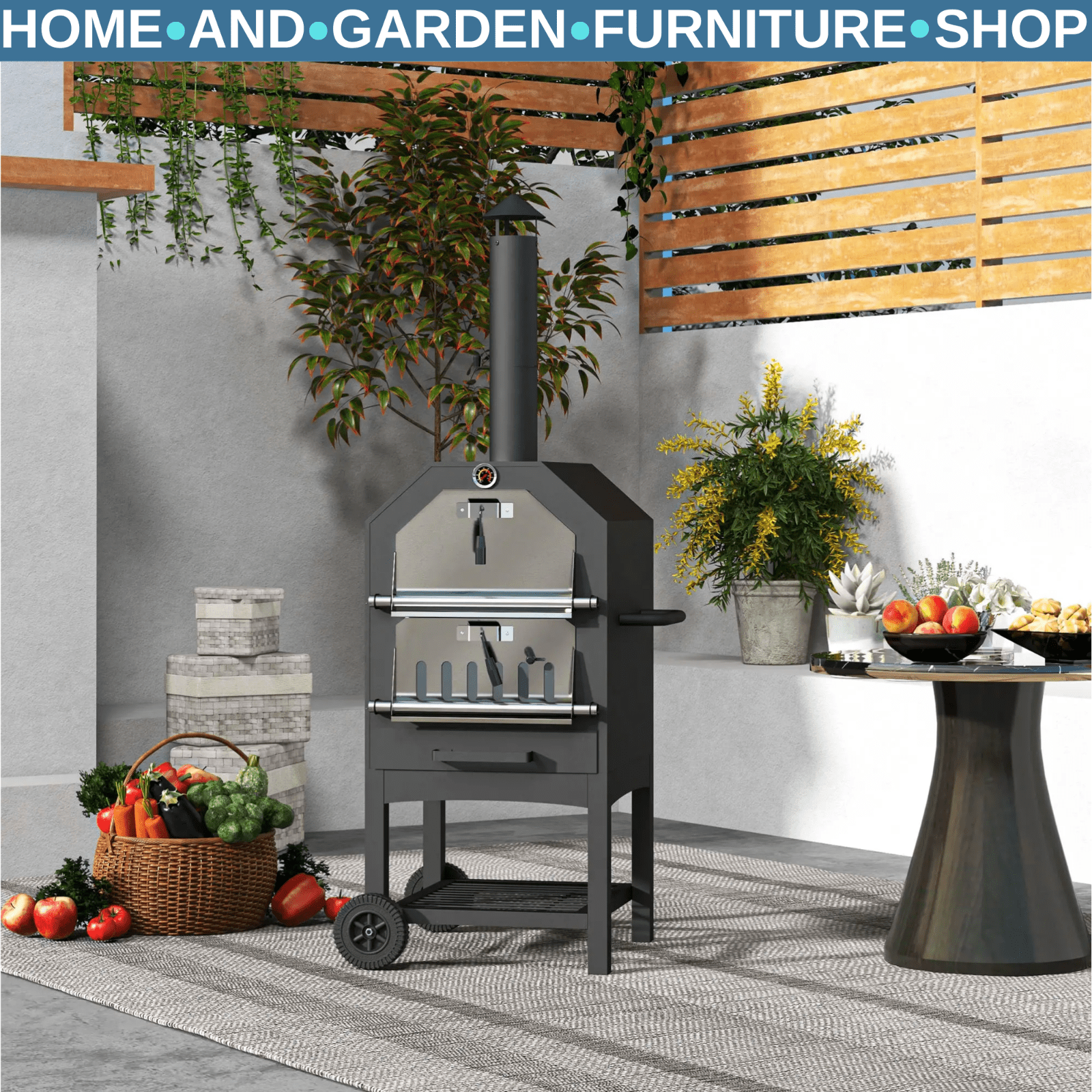 3 Tier Outdoor Pizza Oven w/ Charcoal BBQ Grill Steel Garden Cooking Smoker Unit - Home and Garden Furniture Shop - rustic - furniture