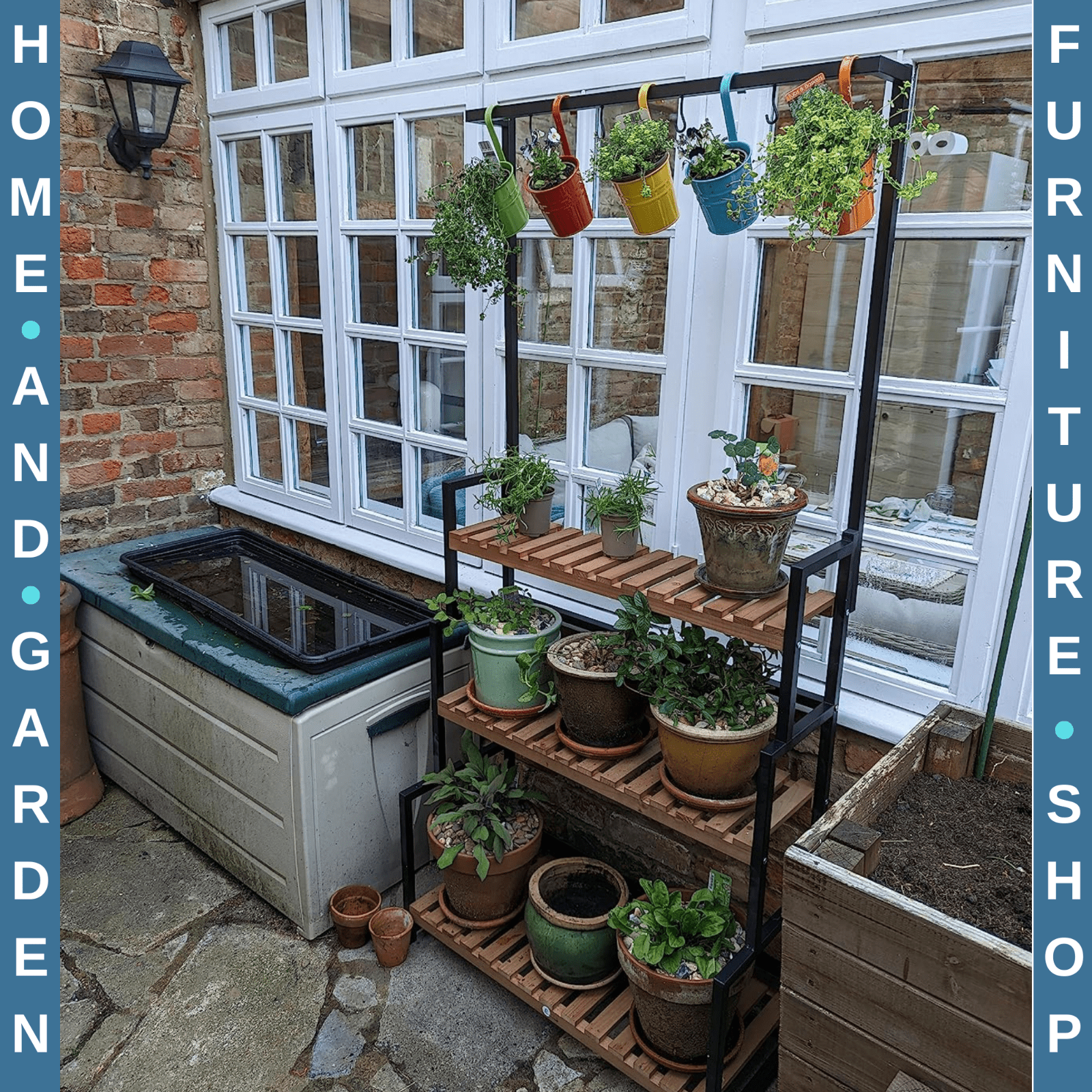 3 Tier Plant Stand w/ Hooks Indoor Outdoor Flower Rack Balcony Garden Shelf Unit - Home and Garden Furniture Shop - rustic - furniture