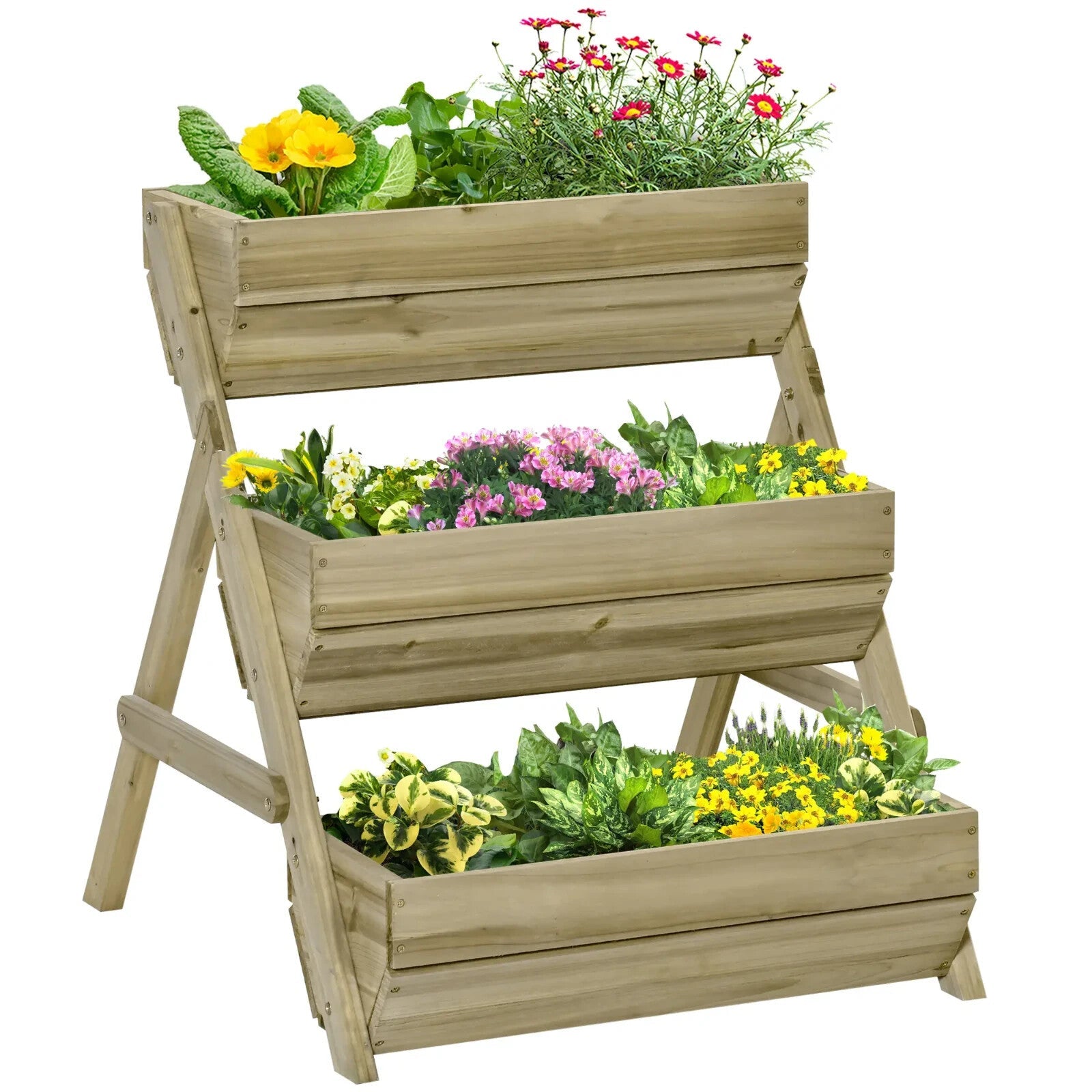 3 Tier Raised Garden Bed Wooden Elevated Planter Grow Box for Herbs Outdoor - Home and Garden Furniture Shop - rustic - furniture