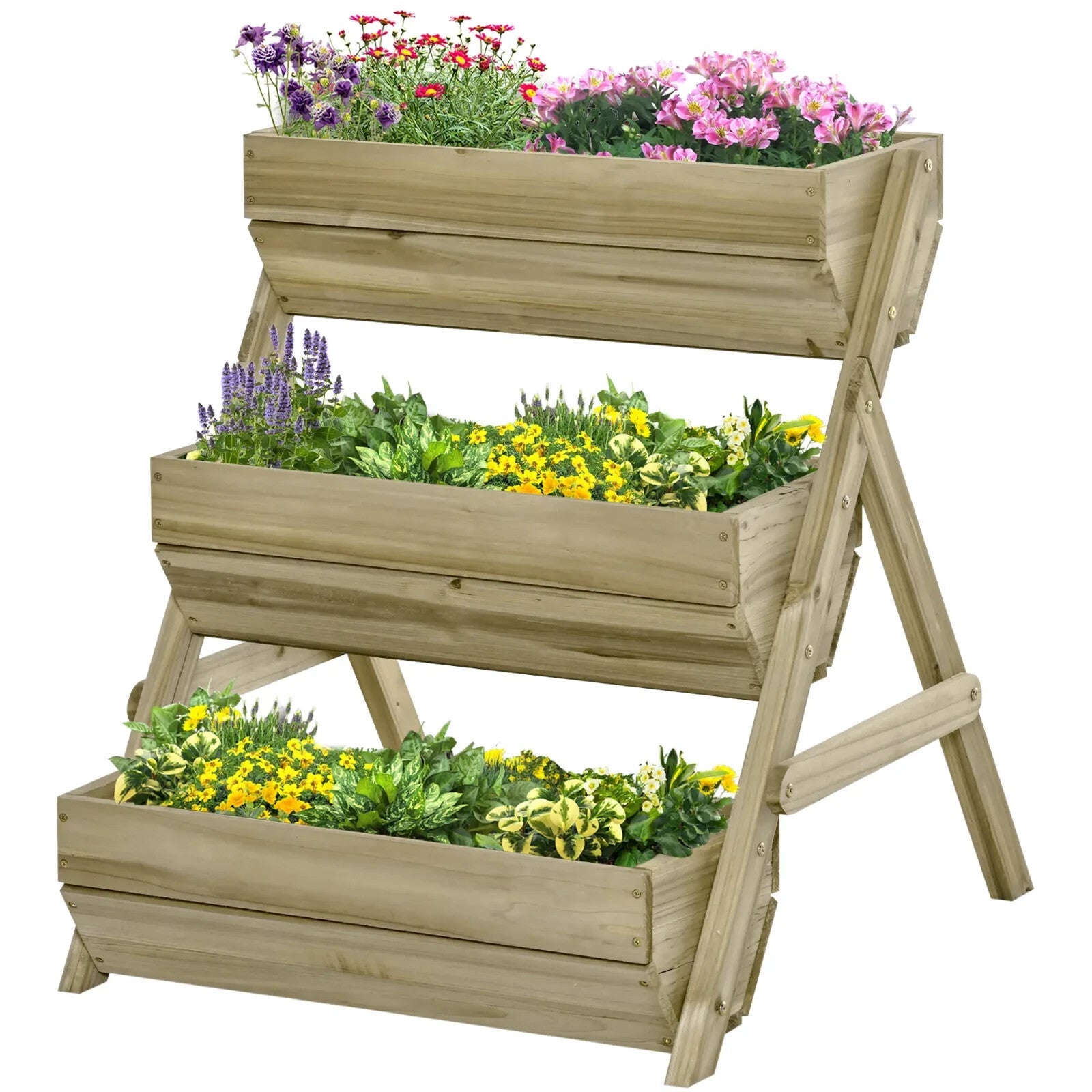 3 Tier Raised Garden Bed Wooden Elevated Planter Grow Box for Herbs Outdoor - Home and Garden Furniture Shop - rustic - furniture