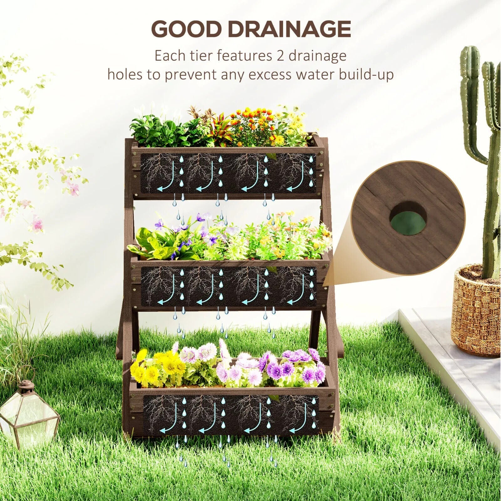 3 Tier Raised Garden Bed Wooden Planter Box Kit 66L for Flowers Vegetables Herbs - Home and Garden Furniture Shop - #rustic - furniture#