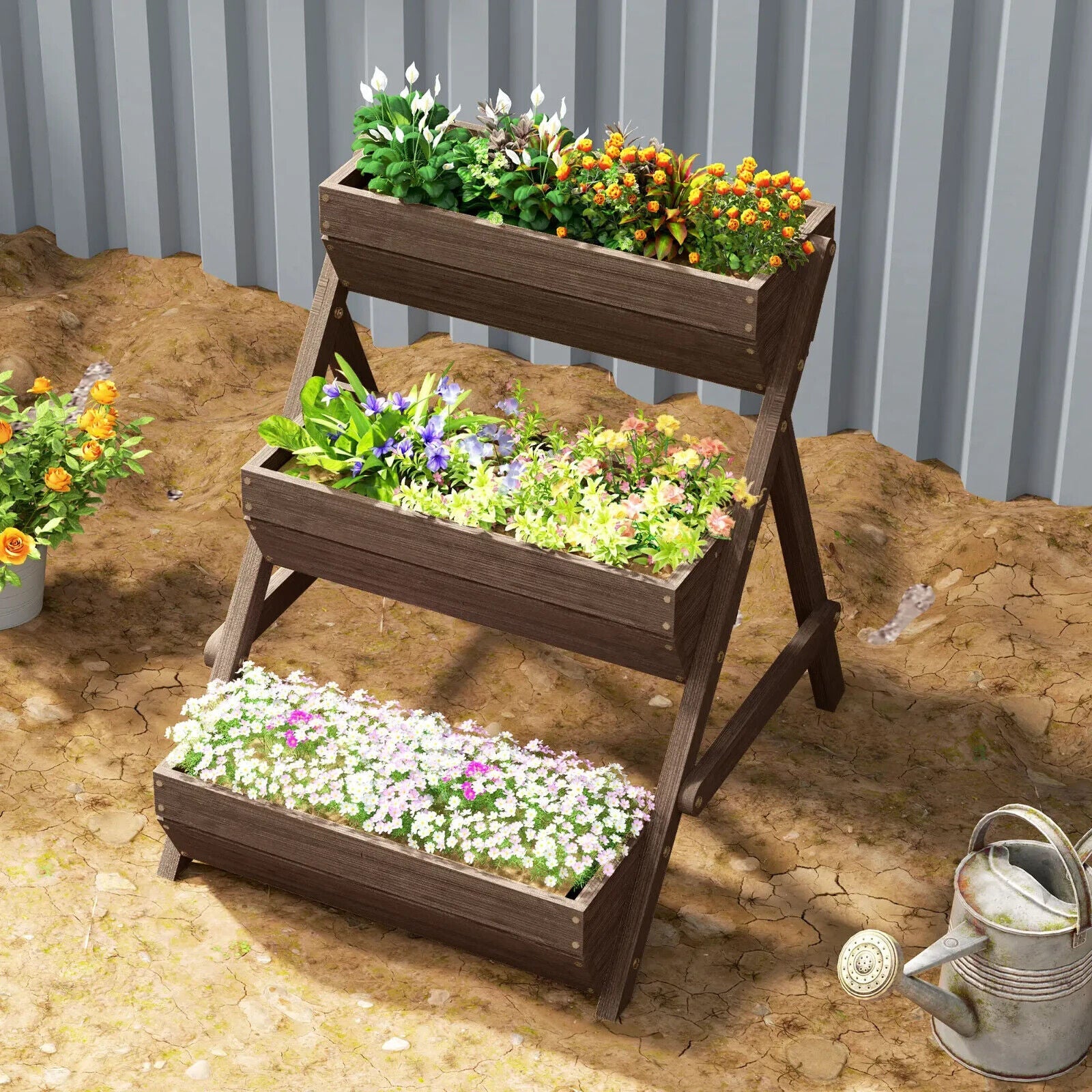 3 Tier Raised Garden Bed Wooden Planter Box Kit 66L for Flowers Vegetables Herbs - Home and Garden Furniture Shop - #rustic - furniture#