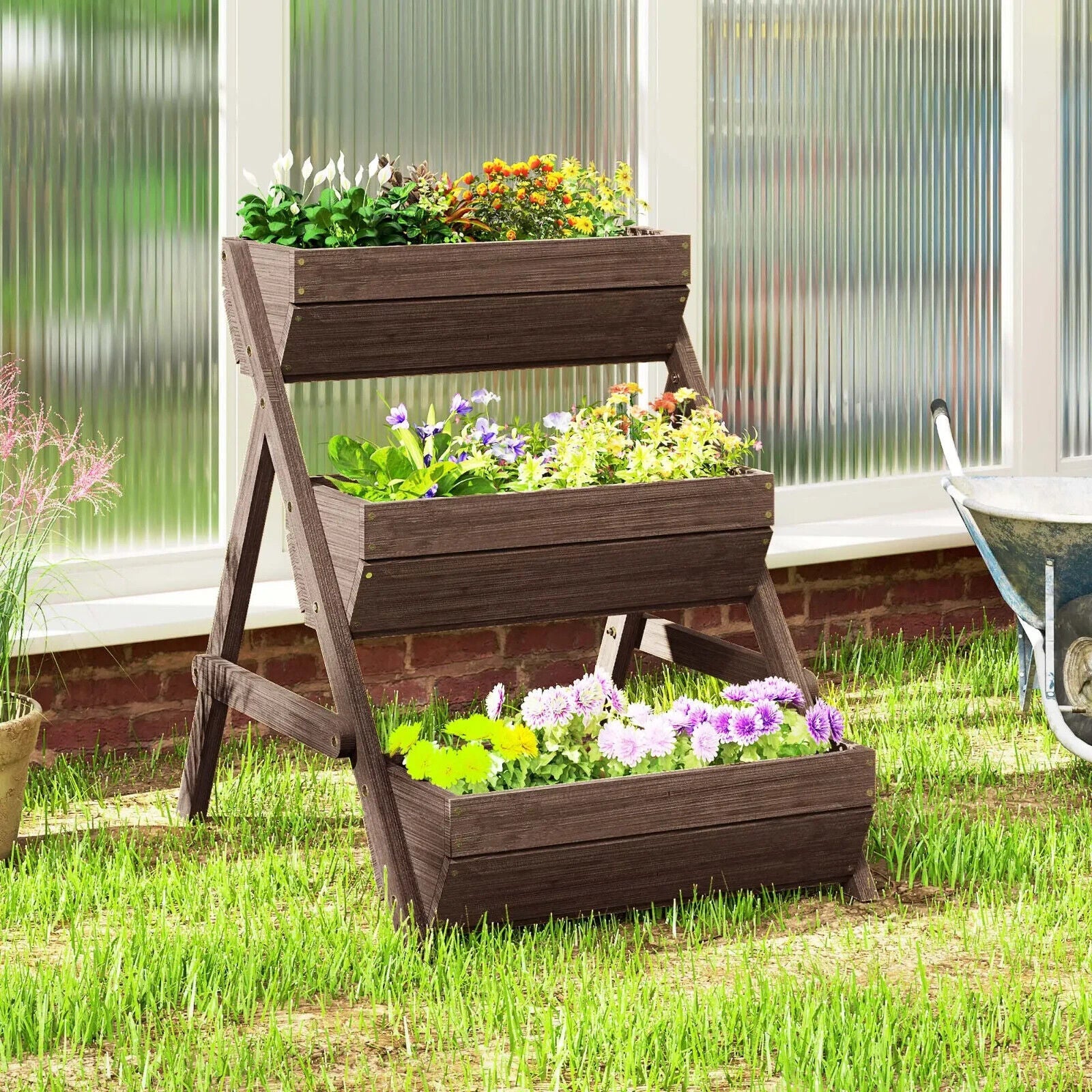 3 Tier Raised Garden Bed Wooden Planter Box Kit 66L for Flowers Vegetables Herbs - Home and Garden Furniture Shop - #rustic - furniture#