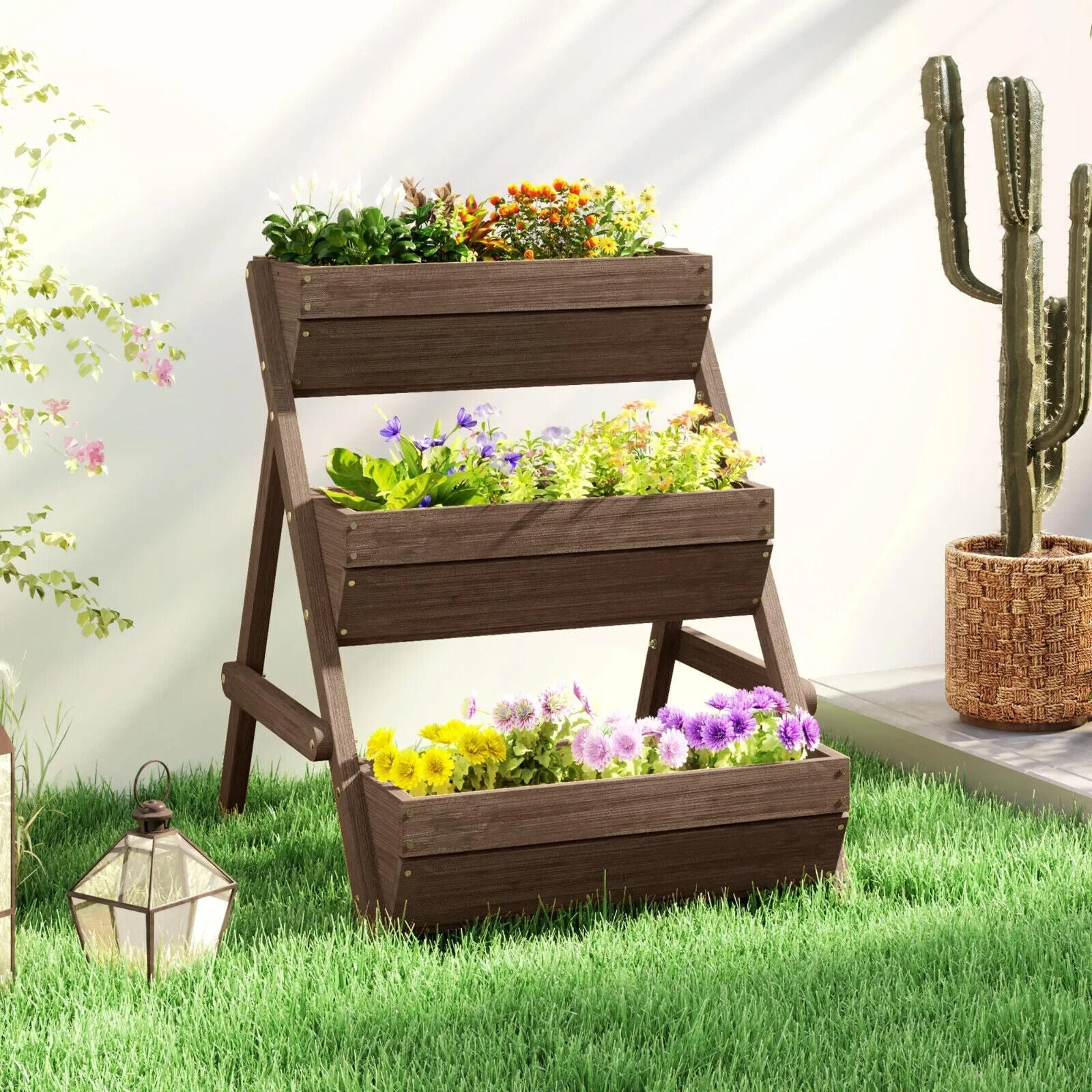 3 Tier Raised Garden Bed Wooden Planter Box Kit 66L for Flowers Vegetables Herbs - Home and Garden Furniture Shop - #rustic - furniture#