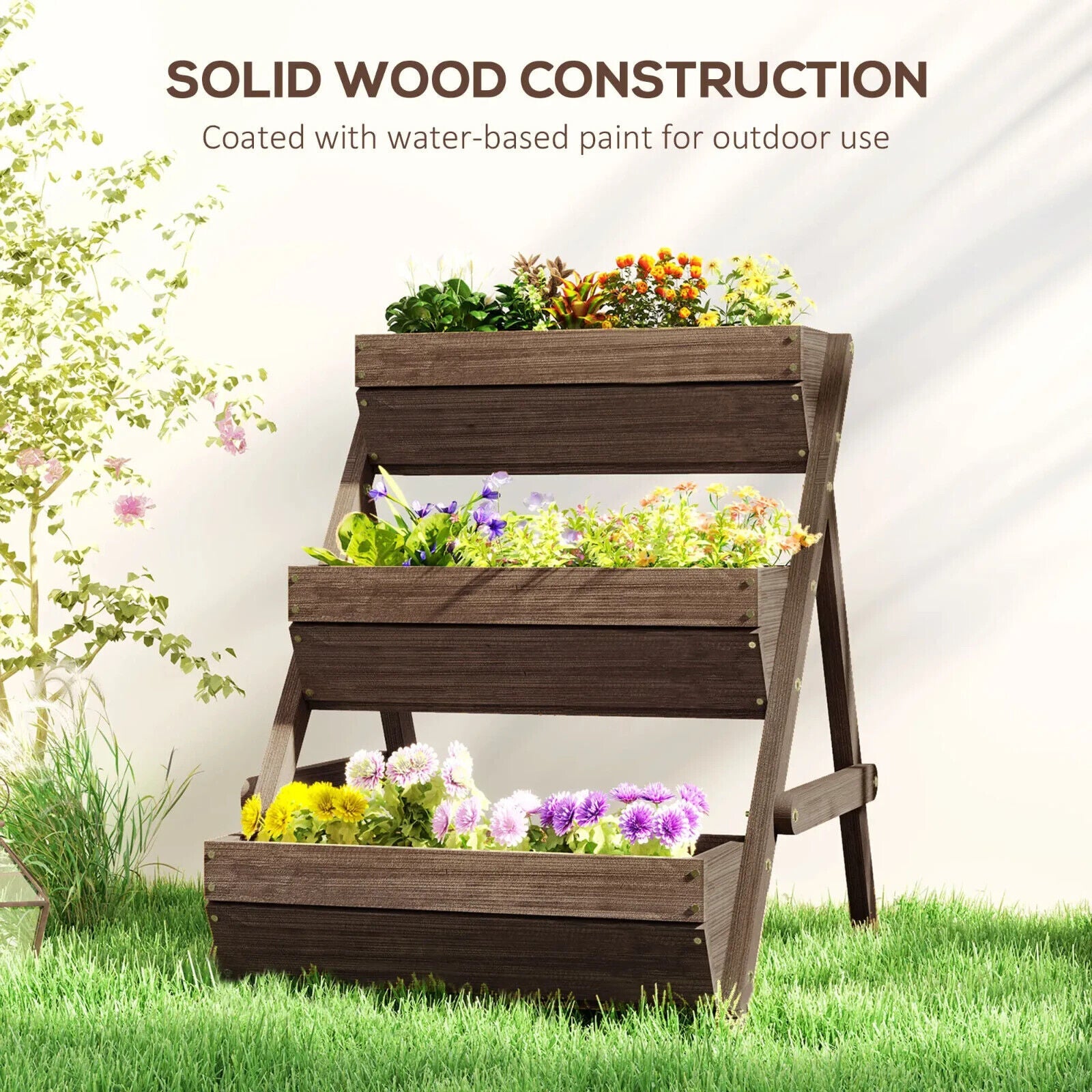 3 Tier Raised Garden Bed Wooden Planter Box Kit 66L for Flowers Vegetables Herbs - Home and Garden Furniture Shop - #rustic - furniture#