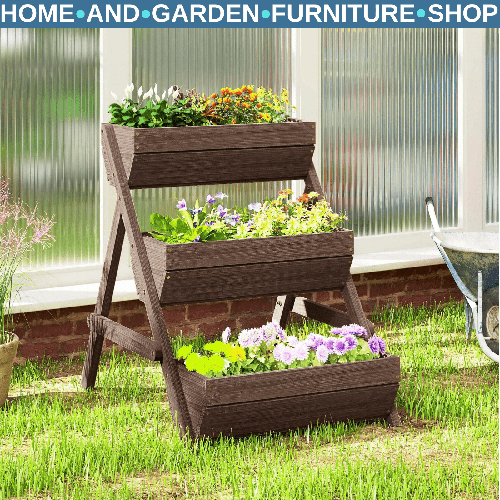 3 Tier Raised Garden Bed Wooden Planter Box Kit 66L for Flowers Vegetables Herbs - Home and Garden Furniture Shop - #rustic - furniture#