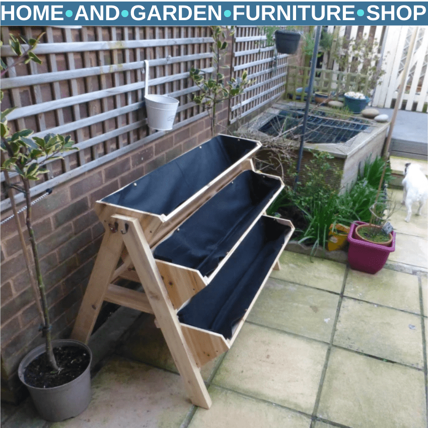 3 Tier Wooden Garden Plant Stand Raised Flower Bed with Hooks and Storage Shelf - Home and Garden Furniture Shop - rustic - furniture