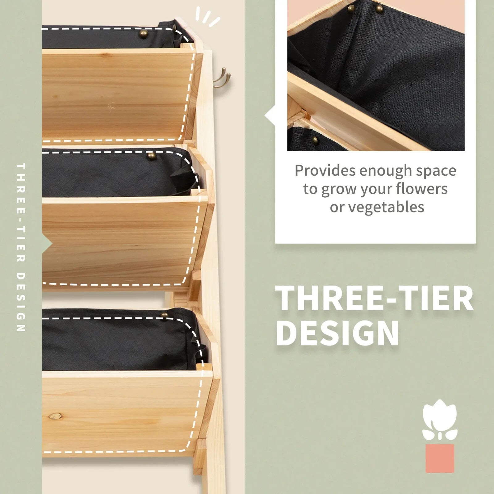 3 Tier Wooden Garden Plant Stand Raised Flower Bed with Hooks and Storage Shelf - Home and Garden Furniture Shop - rustic - furniture