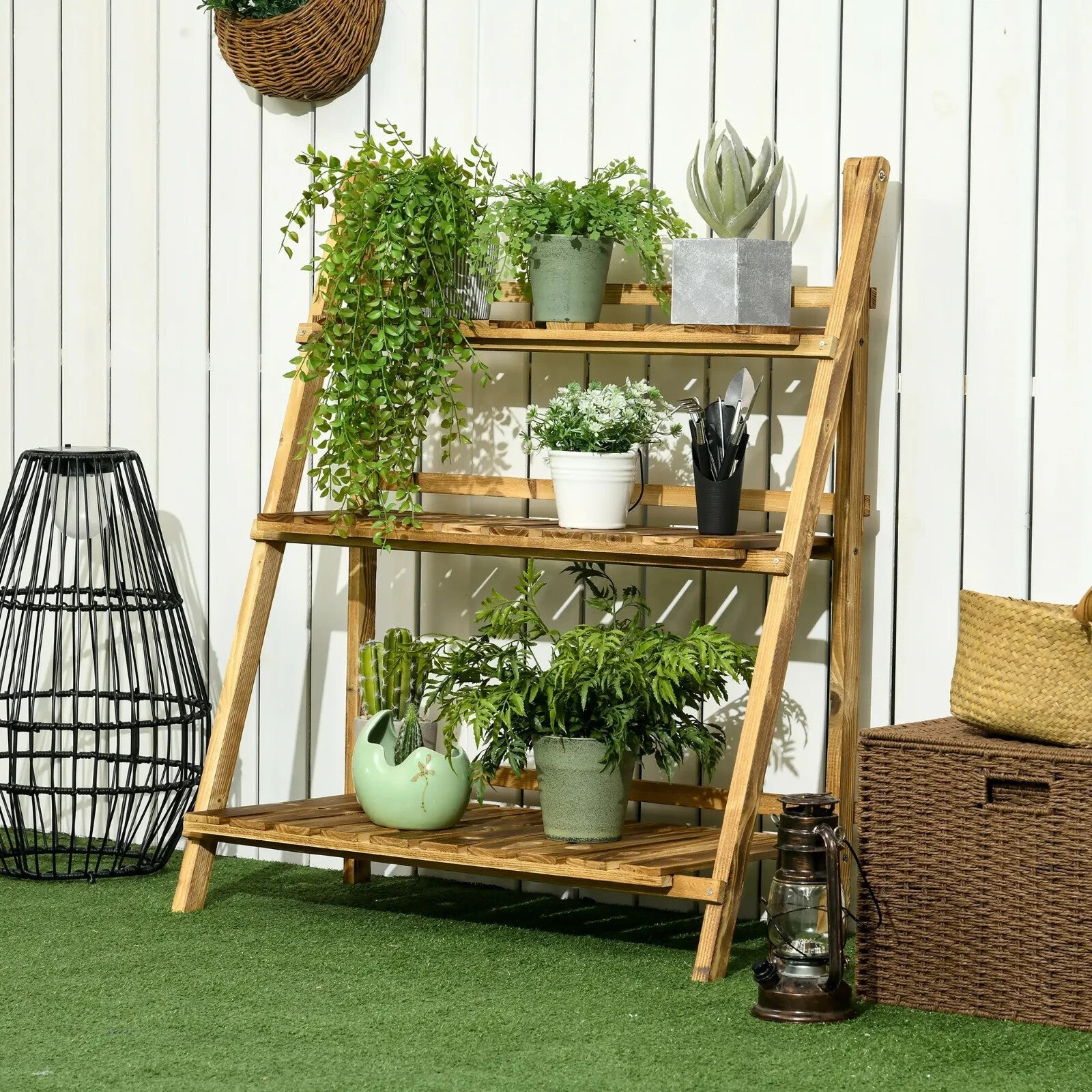 3 Tier Wooden Garden Planter Stand with Shelves Flower Pot Display Rack Outdoor - Home and Garden Furniture Shop - rustic - furniture