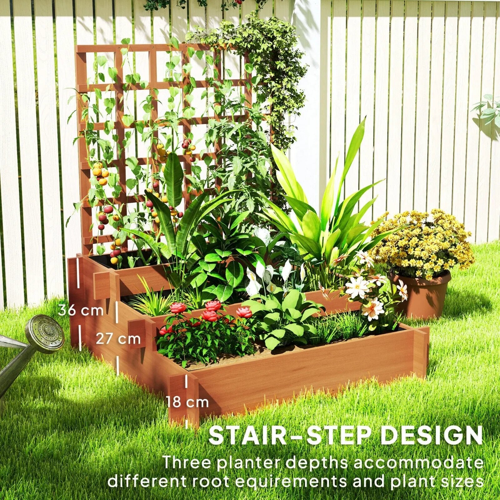 3 Tier Wooden Garden Planter With Trellis Raised Beds Outdoor For Climbing Plant - Home and Garden Furniture Shop - #rustic - furniture#