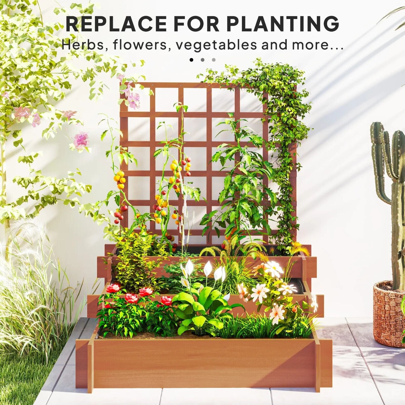 3 Tier Wooden Garden Planter With Trellis Raised Beds Outdoor For Climbing Plant - Home and Garden Furniture Shop - #rustic - furniture#