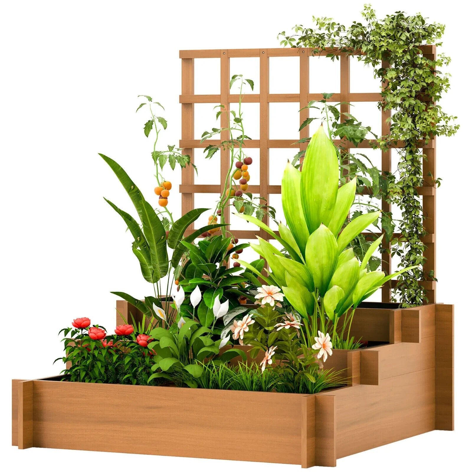 3 Tier Wooden Garden Planter With Trellis Raised Beds Outdoor For Climbing Plant - Home and Garden Furniture Shop - #rustic - furniture#