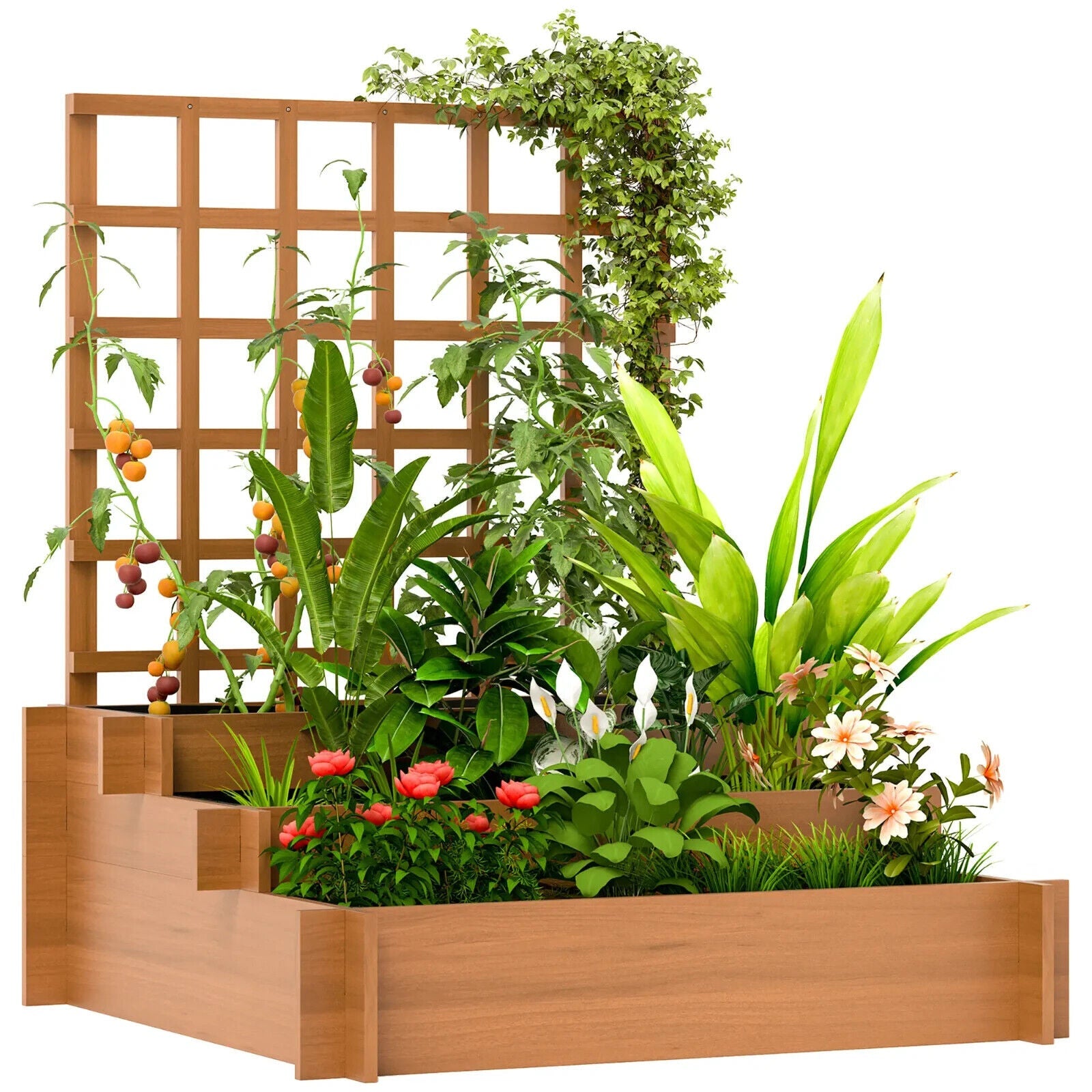3 Tier Wooden Garden Planter With Trellis Raised Beds Outdoor For Climbing Plant - Home and Garden Furniture Shop - #rustic - furniture#