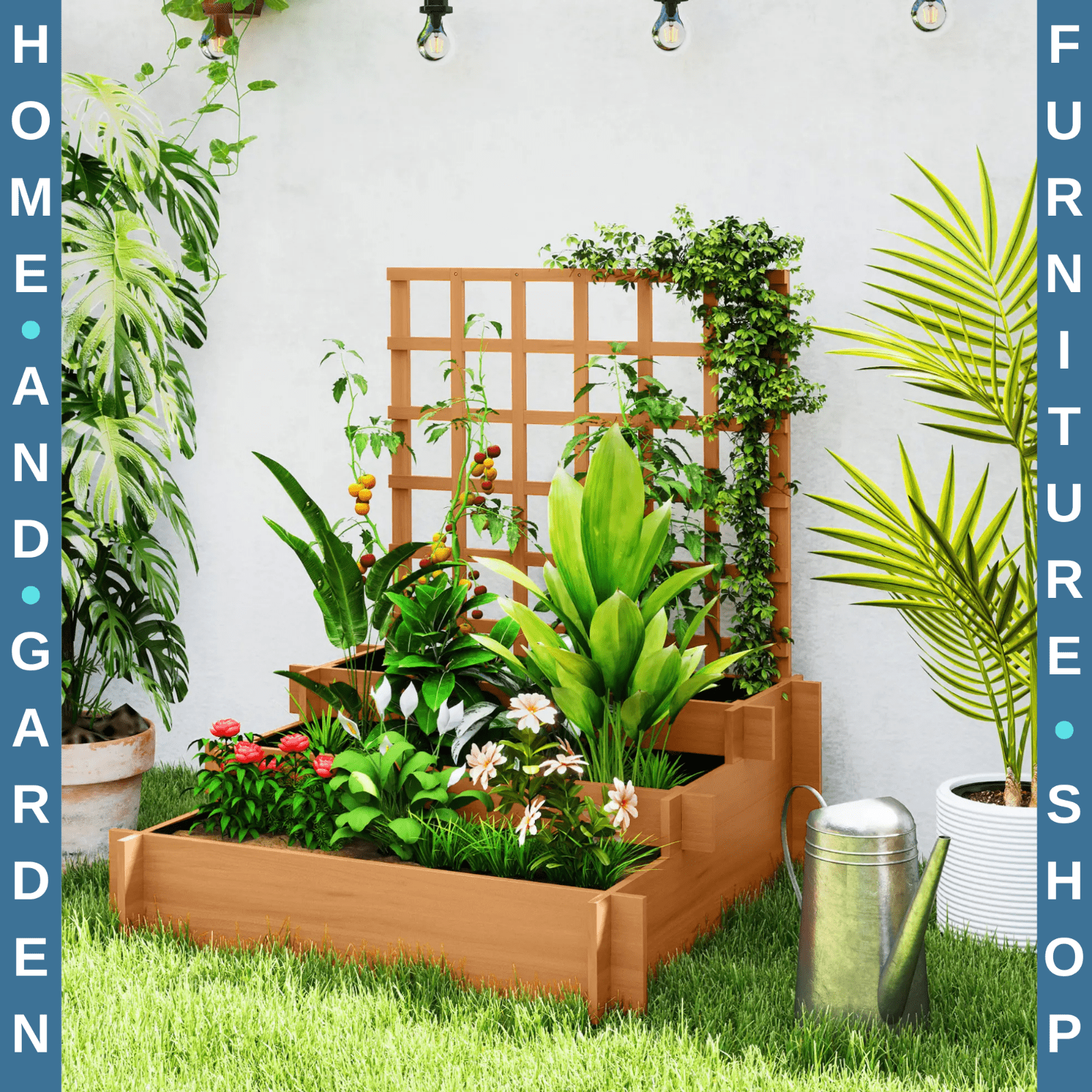 3 Tier Wooden Garden Planter With Trellis Raised Beds Outdoor For Climbing Plant - Home and Garden Furniture Shop - #rustic - furniture#