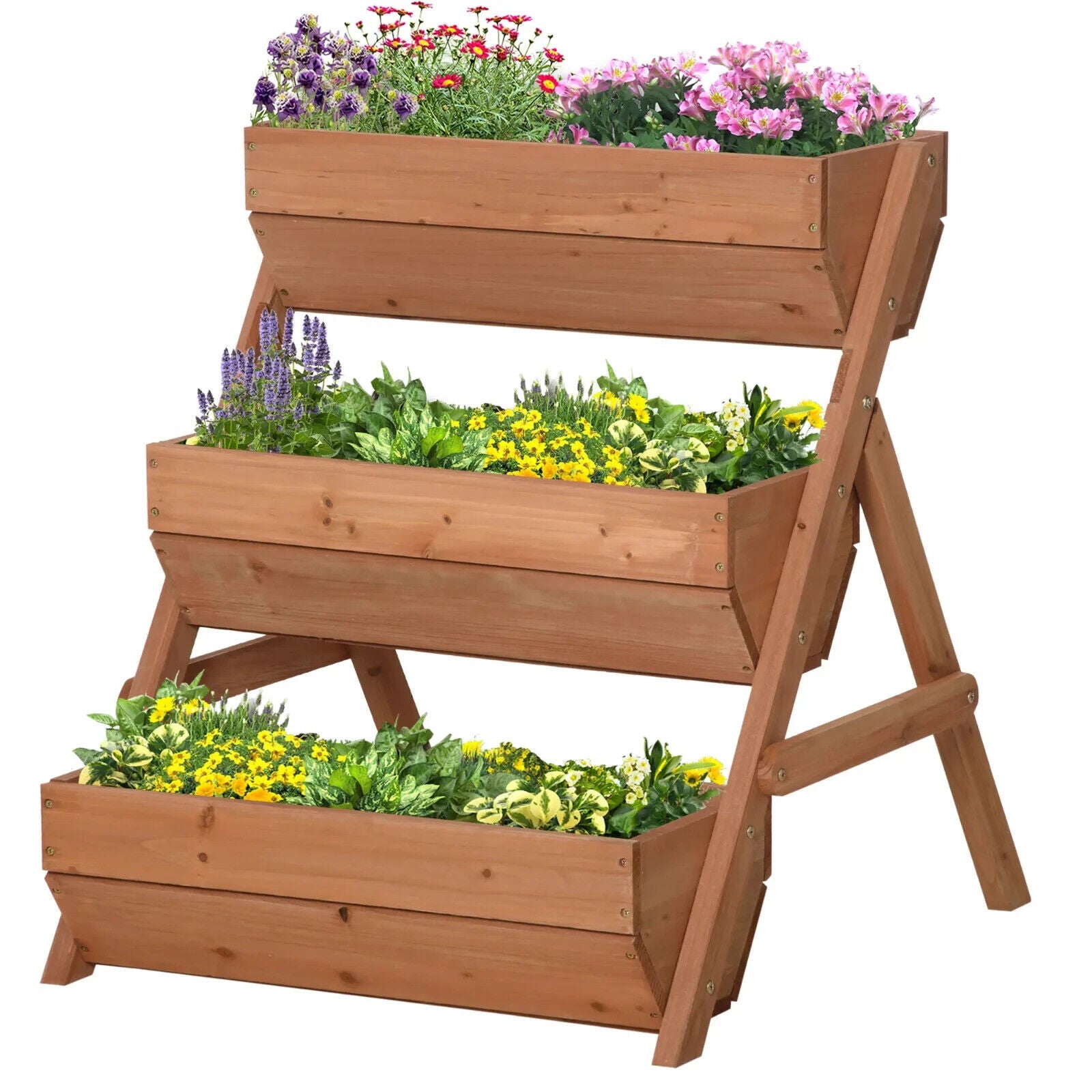 3 Tier Wooden Raised Garden Bed 65x75x78cm Elevated Planter Box for Herb Flowers - Home and Garden Furniture Shop - #rustic - furniture#