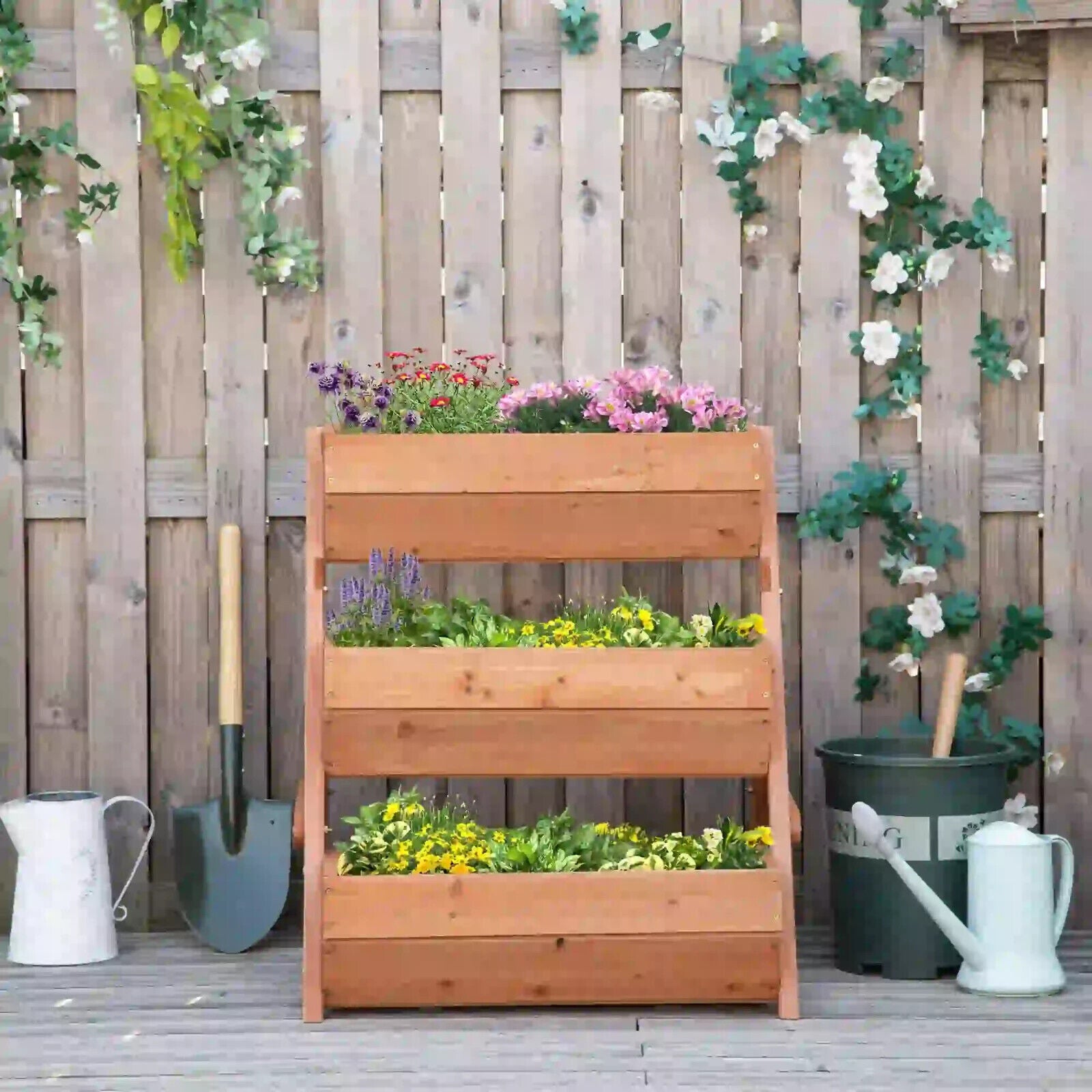 3 Tier Wooden Raised Garden Bed 65x75x78cm Elevated Planter Box for Herb Flowers - Home and Garden Furniture Shop - #rustic - furniture#