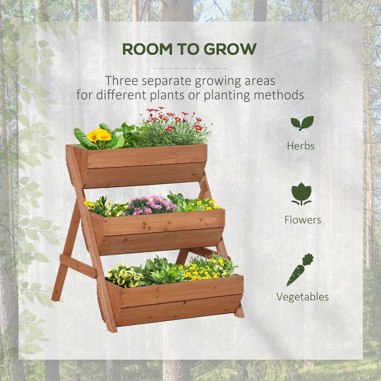 3 Tier Wooden Raised Garden Bed 65x75x78cm Elevated Planter Box for Herb Flowers - Home and Garden Furniture Shop - #rustic - furniture#