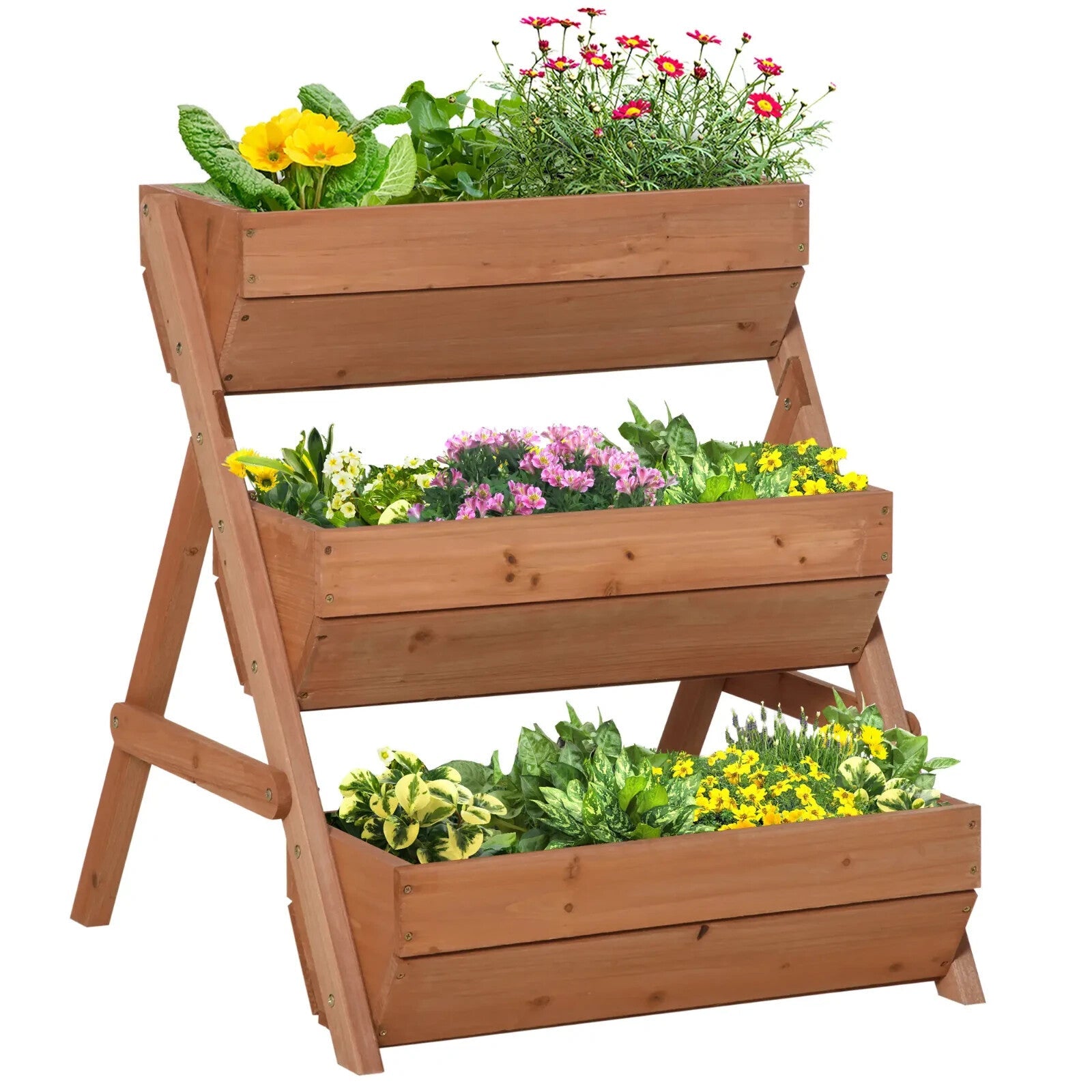 3 Tier Wooden Raised Garden Bed 65x75x78cm Elevated Planter Box for Herb Flowers - Home and Garden Furniture Shop - rustic - furniture