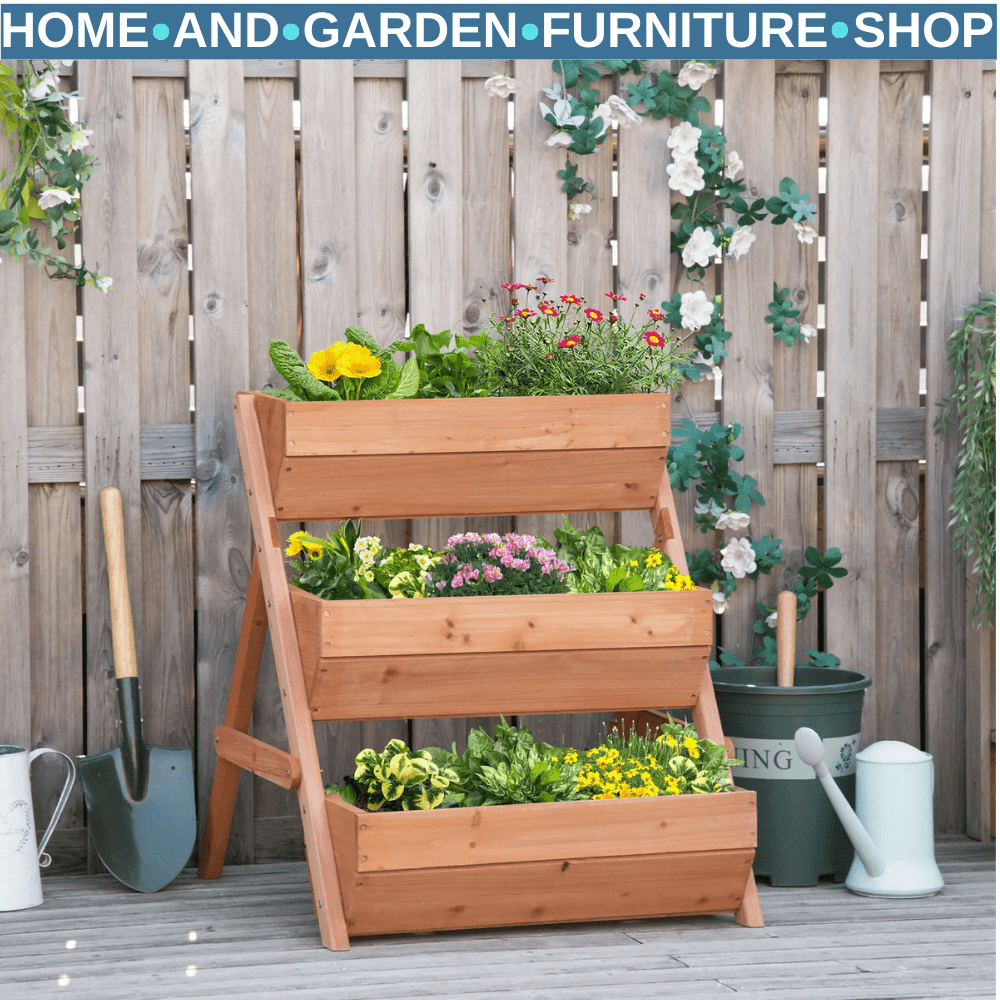 3 Tier Wooden Raised Garden Bed 65x75x78cm Elevated Planter Box for Herb Flowers - Home and Garden Furniture Shop - #rustic - furniture#