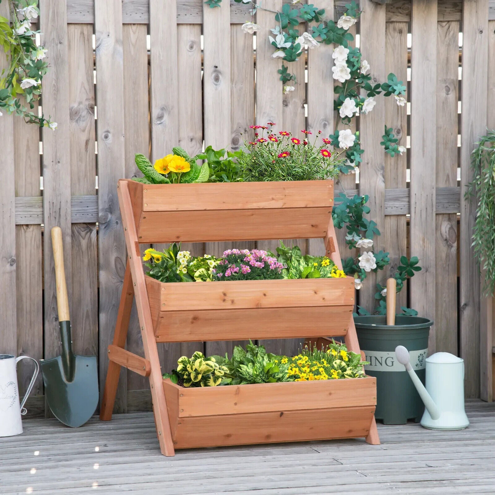 3 Tier Wooden Raised Garden Bed 65x75x78cm Elevated Planter Box for Herb Flowers - Home and Garden Furniture Shop - #rustic - furniture#