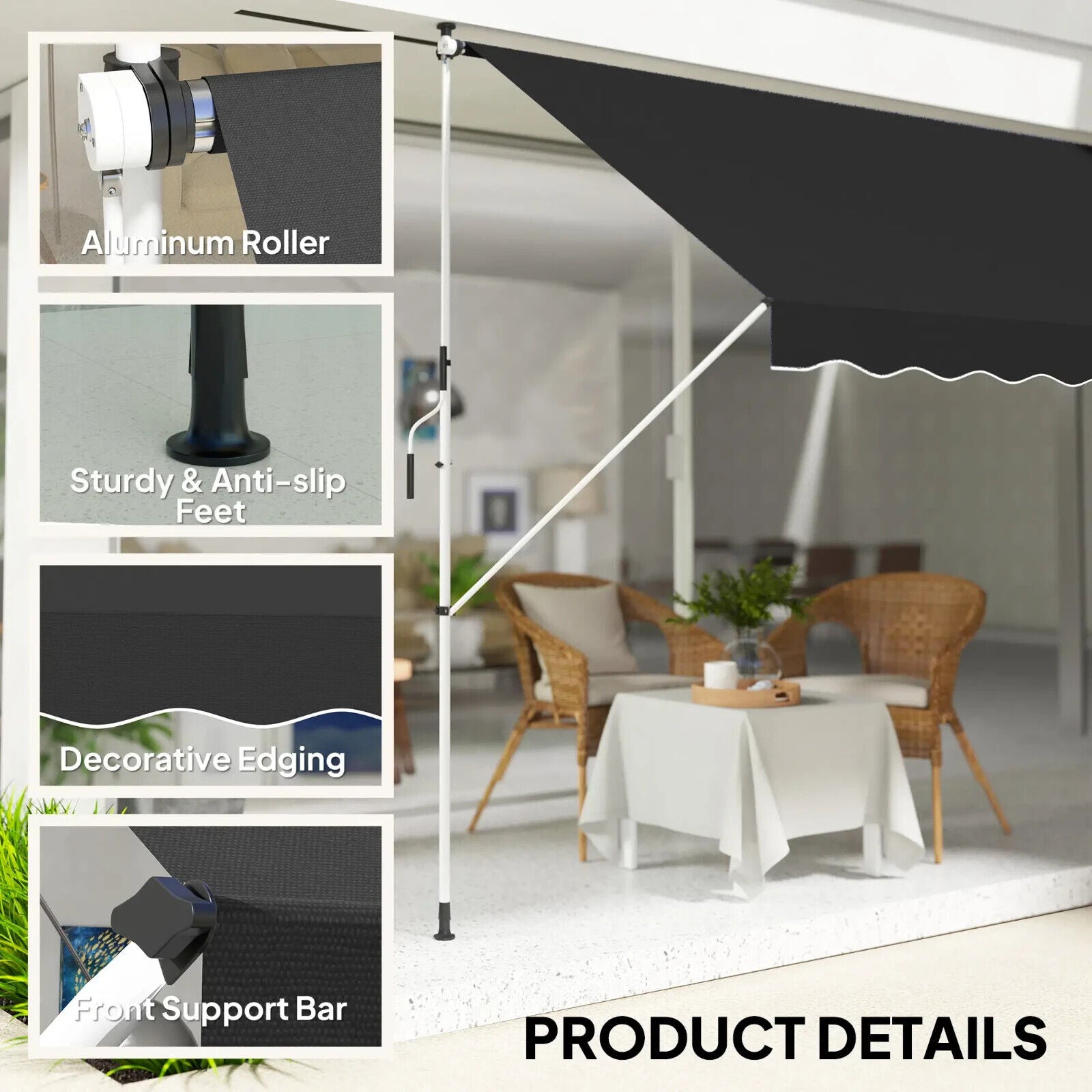 3 x 1.5m Adjustable Outdoor Awning Aluminium Frame Retractable Garden Canopy - Home and Garden Furniture Shop - #rustic - furniture#