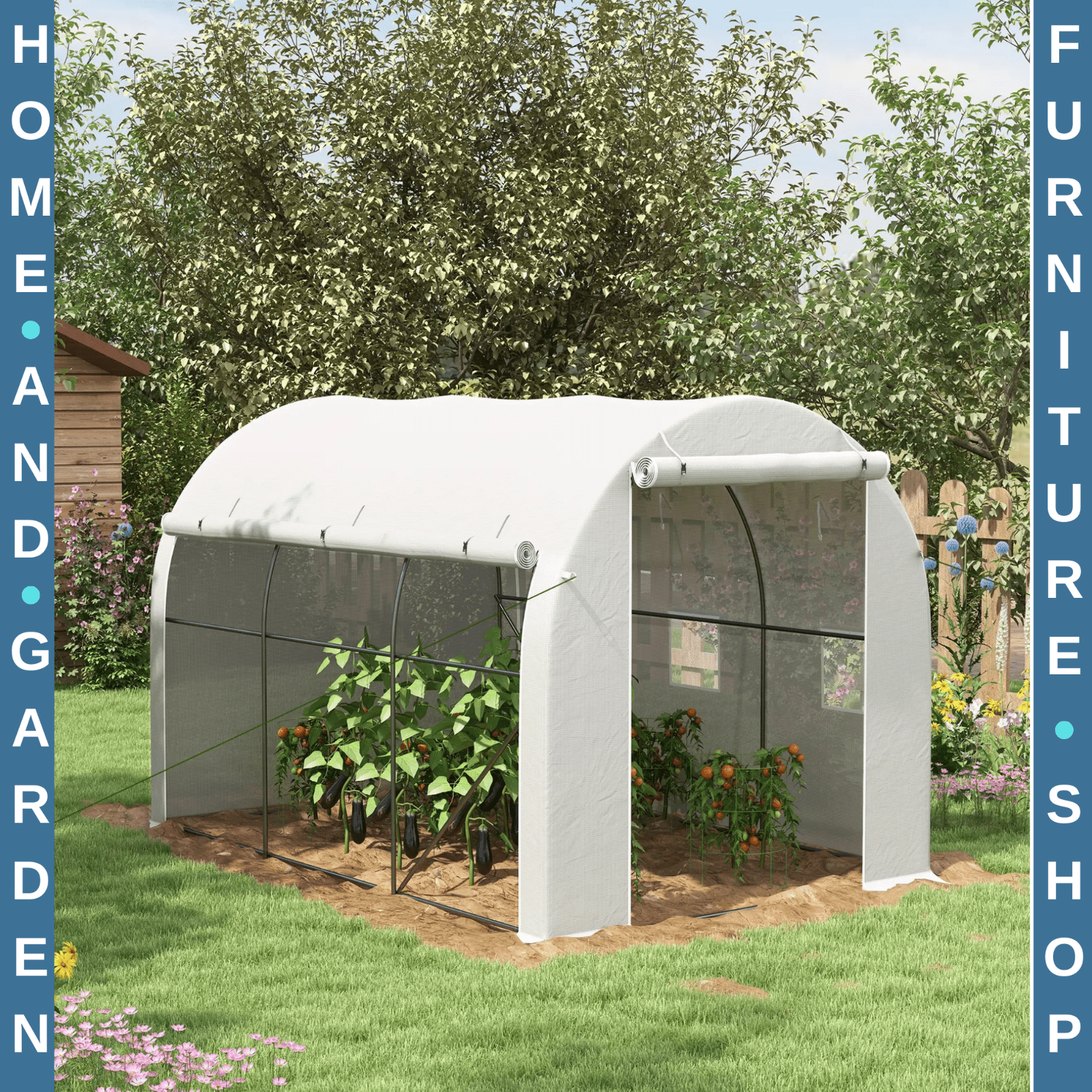 3 x 2 m Walk - In Polytunnel Greenhouse with PE Cover, Mesh Windows & Zipped Door - Home and Garden Furniture Shop - rustic - furniture
