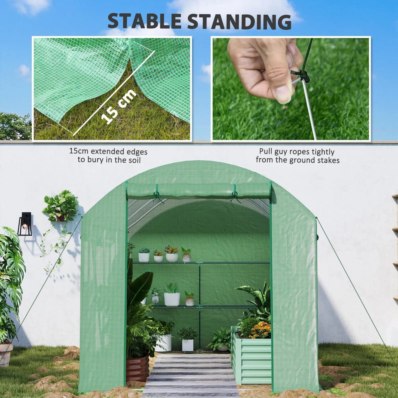 3 x 2 x 2 m Polytunnel Greenhouse with 3 Doors Mesh Window Walk In Garden Tunnel - Home and Garden Furniture Shop - #rustic - furniture#