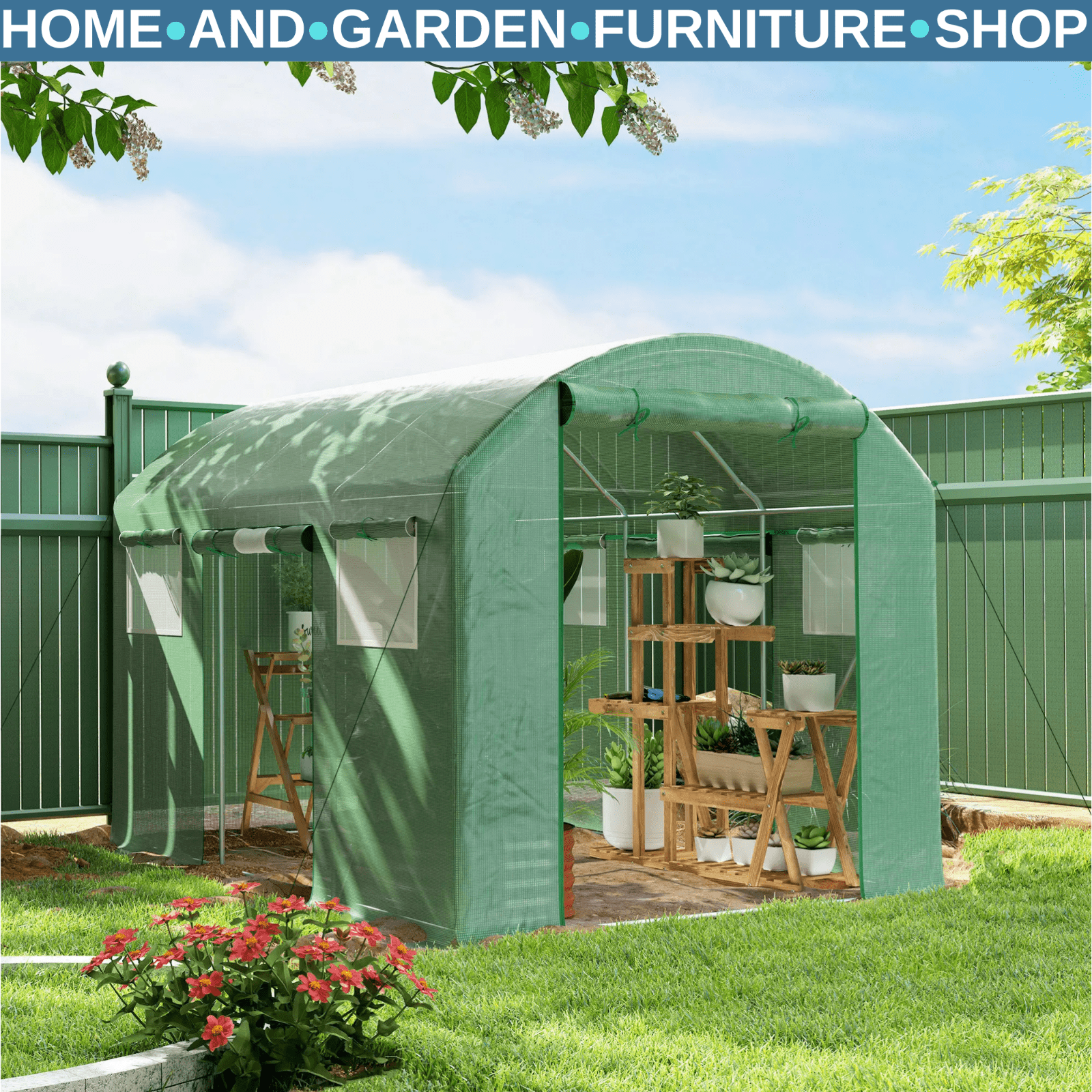 3 x 2 x 2 m Polytunnel Greenhouse with 3 Doors Mesh Window Walk In Garden Tunnel - Home and Garden Furniture Shop - #rustic - furniture#