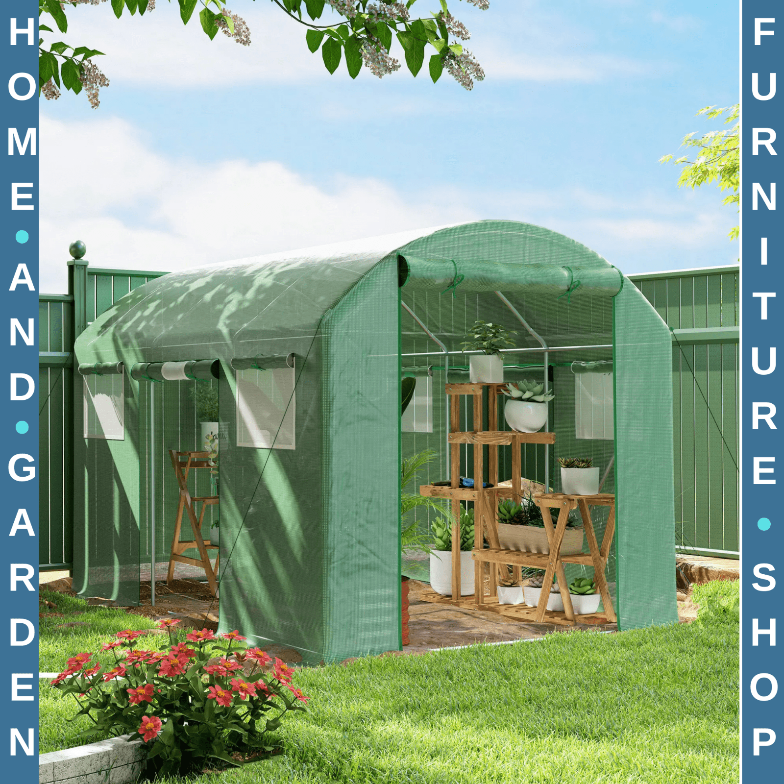 3 x 2 x 2 m Polytunnel Greenhouse with 3 Doors Mesh Window Walk In Garden Tunnel - Home and Garden Furniture Shop - rustic - furniture