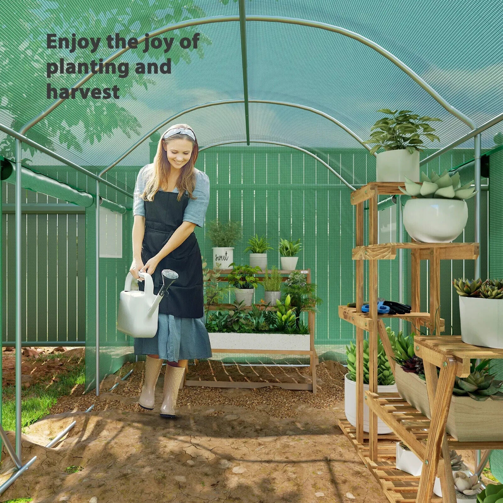 3 x 2 x 2 m Polytunnel Greenhouse with 3 Doors Mesh Window Walk In Garden Tunnel - Home and Garden Furniture Shop - #rustic - furniture#