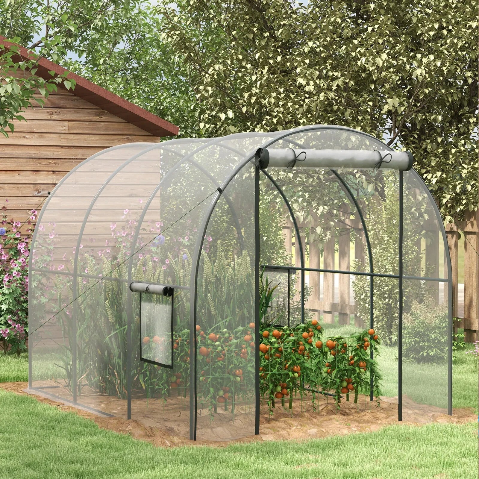 3 x 2 x 2m Walk In Polytunnel Greenhouse with Mesh Window Door Steel Frame Cover - Home and Garden Furniture Shop - rustic - furniture