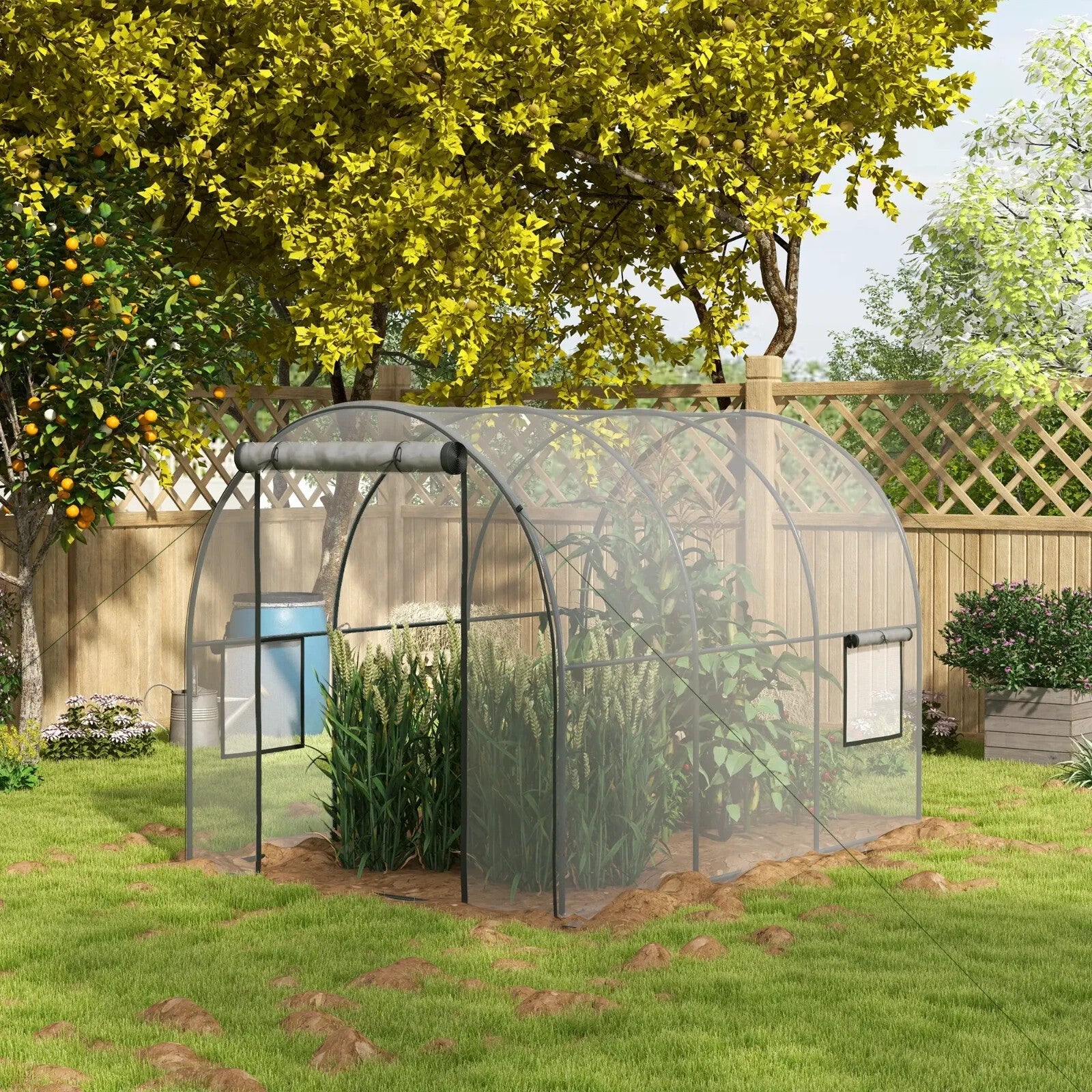 3 x 2 x 2m Walk In Polytunnel Greenhouse with Mesh Window Door Steel Frame Cover - Home and Garden Furniture Shop - rustic - furniture