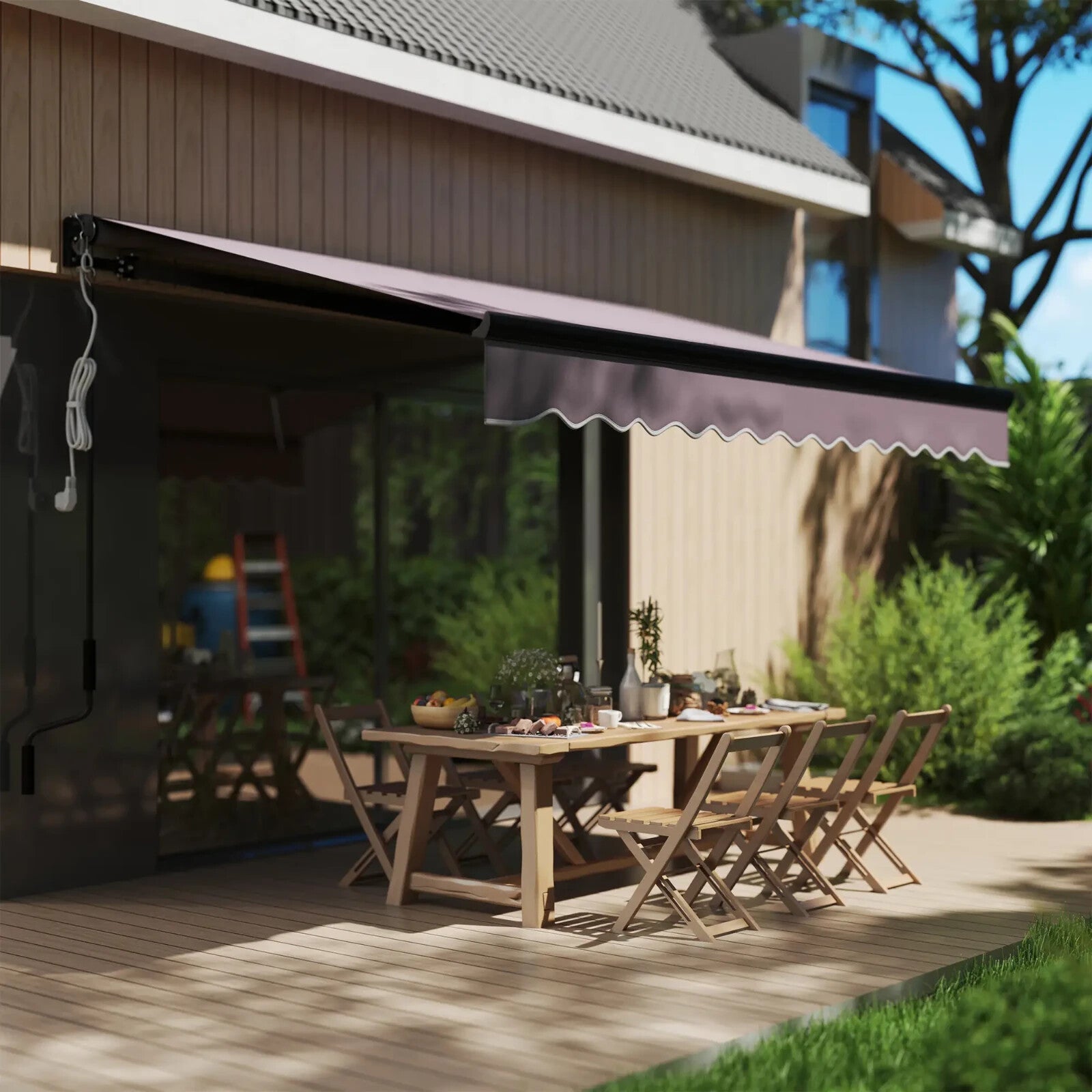 3 x 2.5m Electric Retractable Awning with LED Light Remote UV50 DIY Patio Canopy - Home and Garden Furniture Shop - rustic - furniture