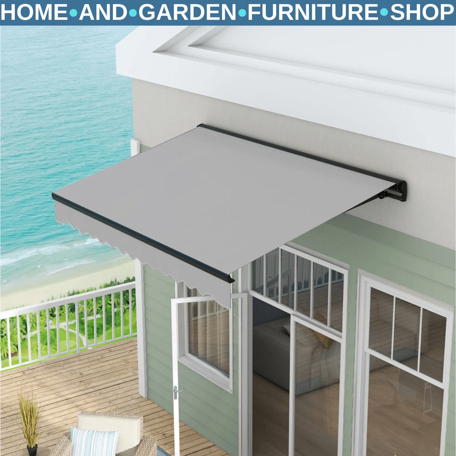3 x 2m Electric Retractable Awning Canopy with Remote for Patio Door or Window - Home and Garden Furniture Shop - rustic - furniture
