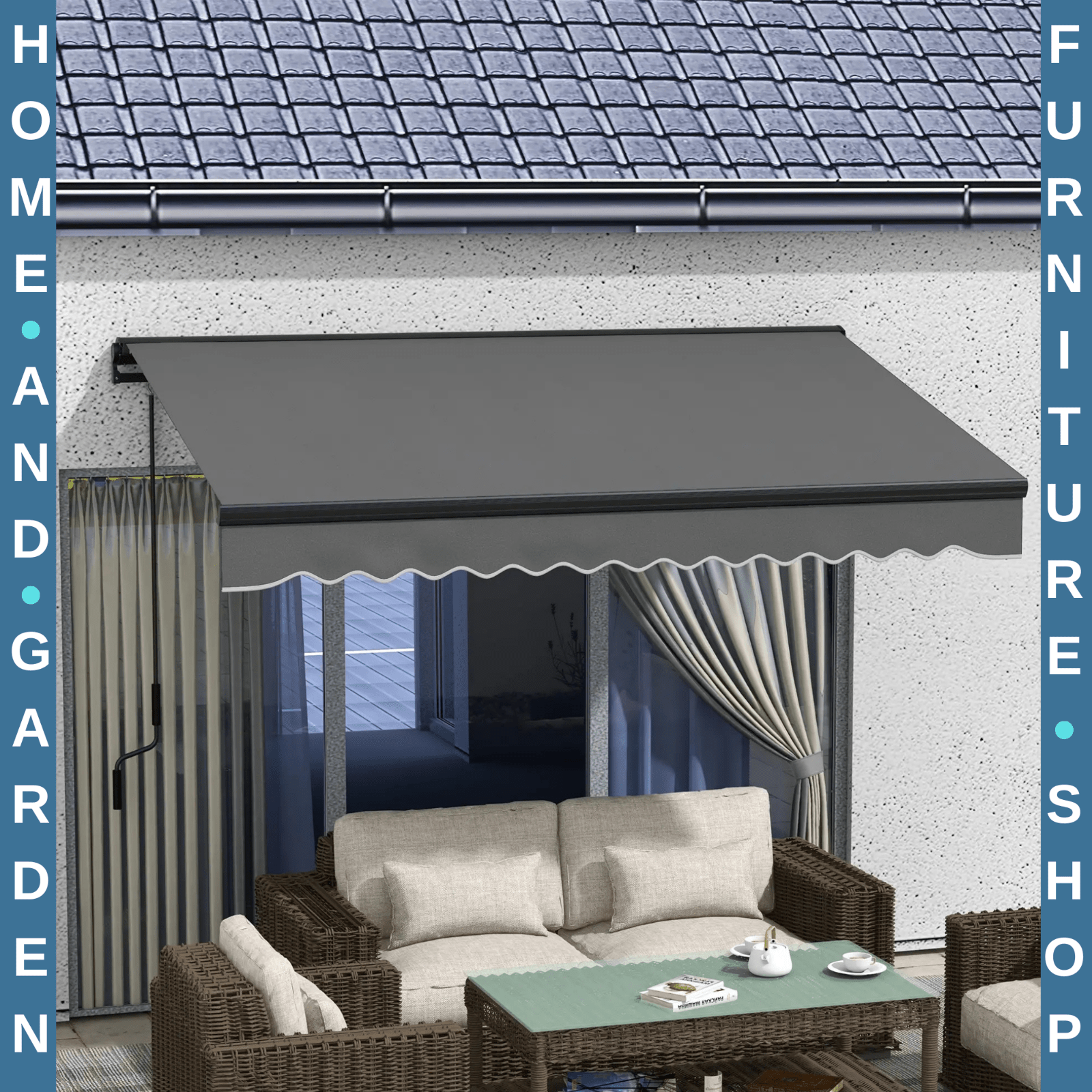 3 x 2m Electric Retractable Awning Canopy with Remote for Patio Door Window - Home and Garden Furniture Shop - rustic - furniture