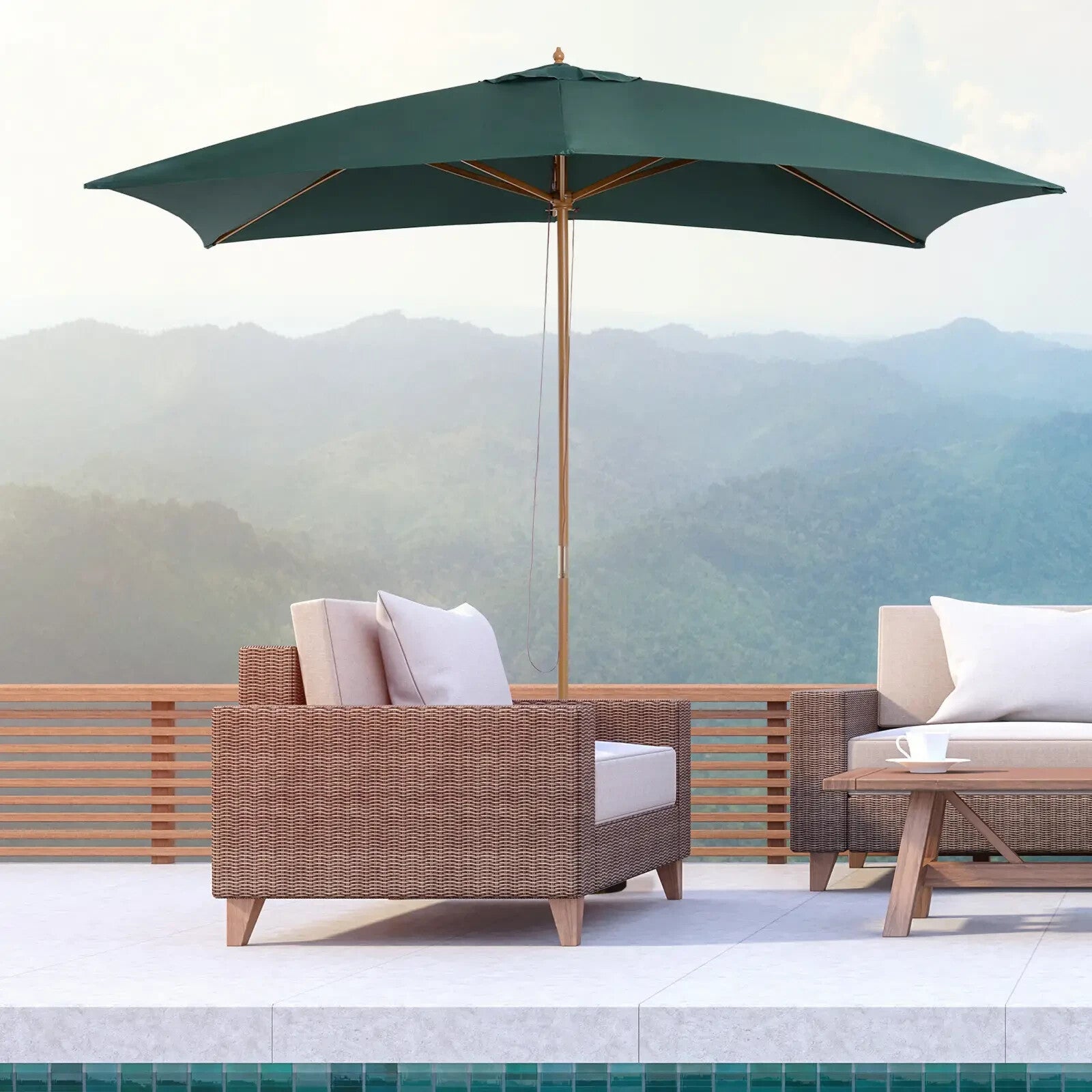 3 x 2m Wooden Garden Parasol Patio Sun Umbrella Outdoor Shade with Push Button - Home and Garden Furniture Shop - rustic - furniture