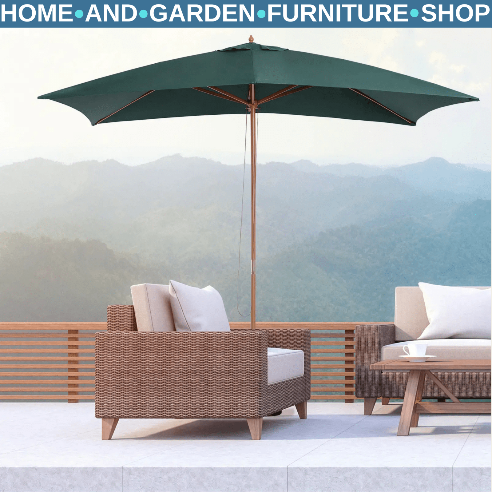 3 x 2m Wooden Garden Parasol Patio Sun Umbrella Outdoor Shade with Push Button - Home and Garden Furniture Shop - rustic - furniture