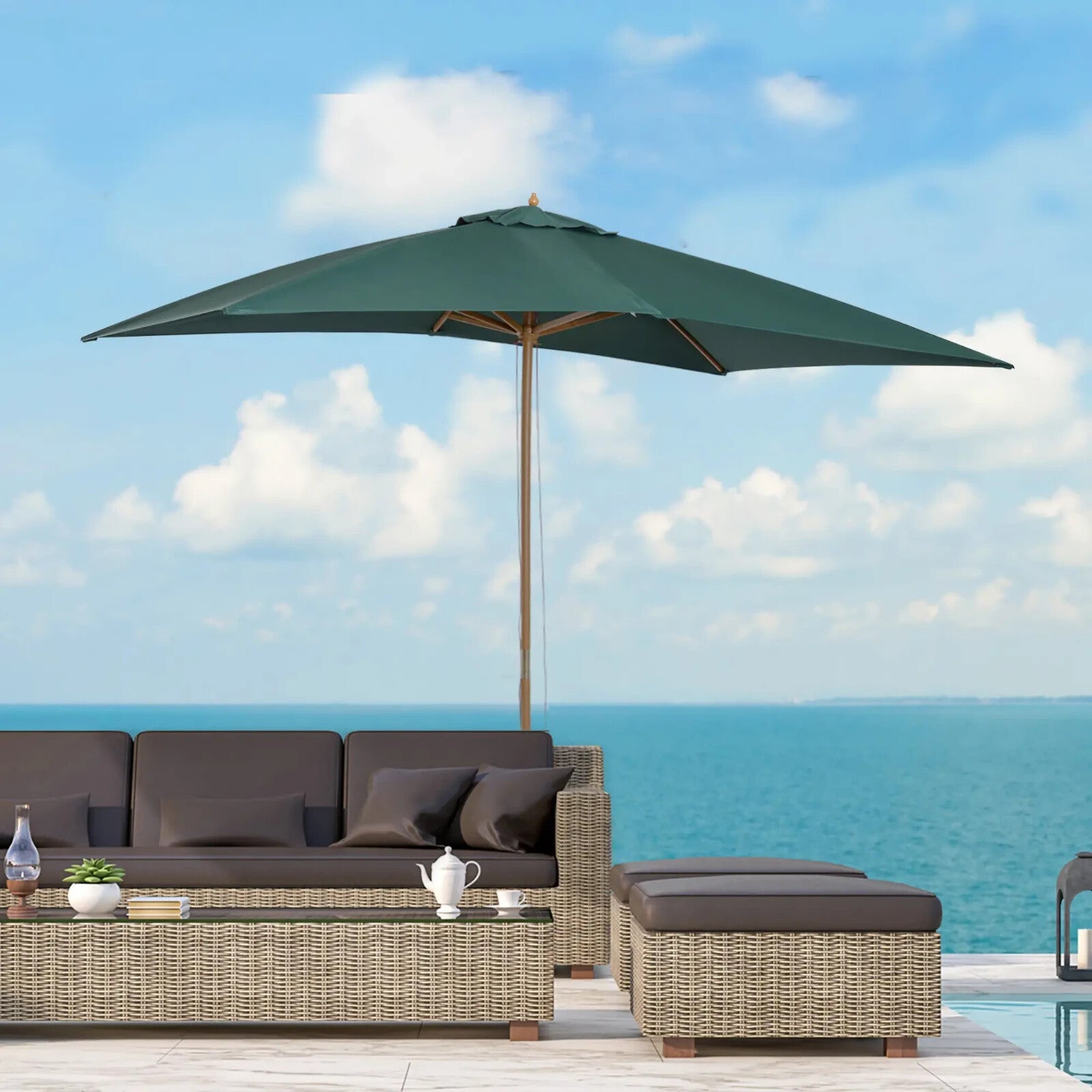 3 x 2m Wooden Garden Parasol Patio Sun Umbrella Outdoor Shade with Push Button - Home and Garden Furniture Shop - rustic - furniture
